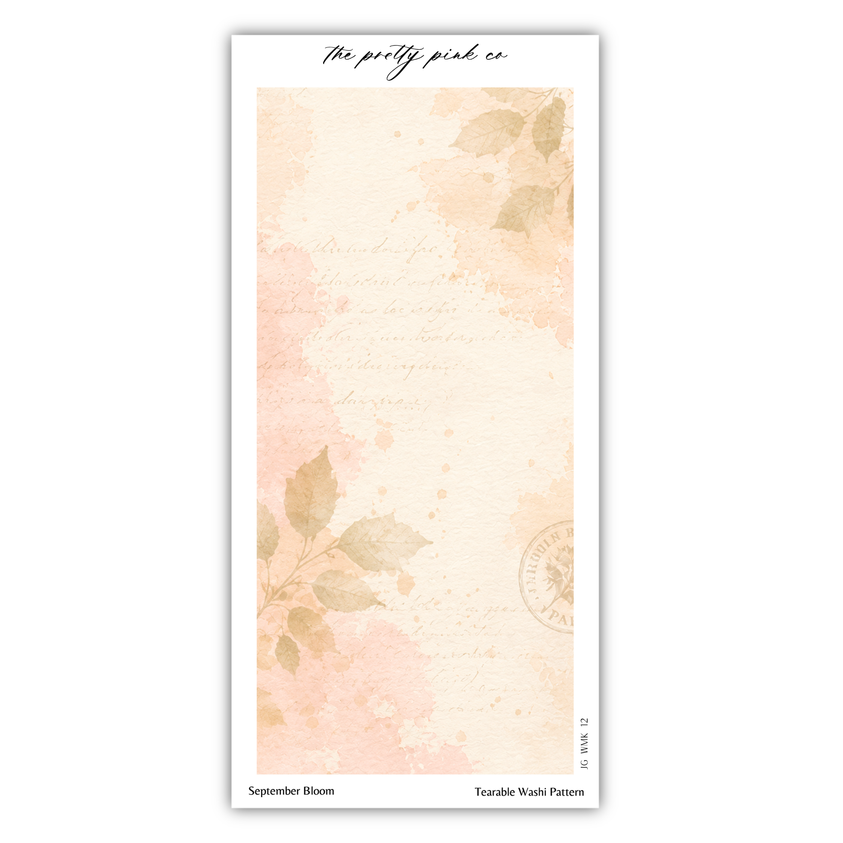 The image is a watercolor painting with a floral pattern and text. The text appears to be handwritten and is located in the upper right corner of the image. The painting is titled "September Bloom" and is described as a "Terrable Wash Pattern".