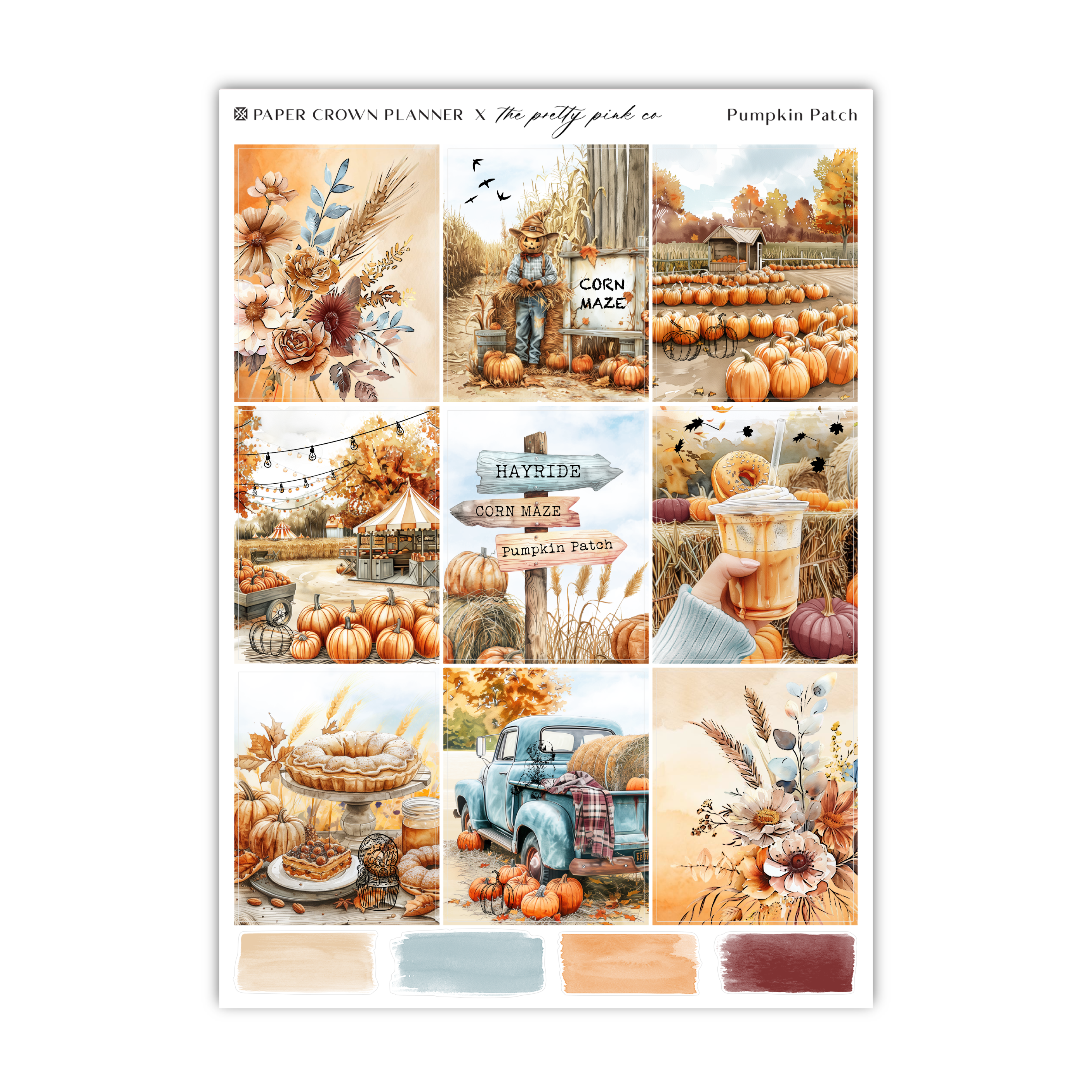 a sticker sheet with pumpkins and a truck