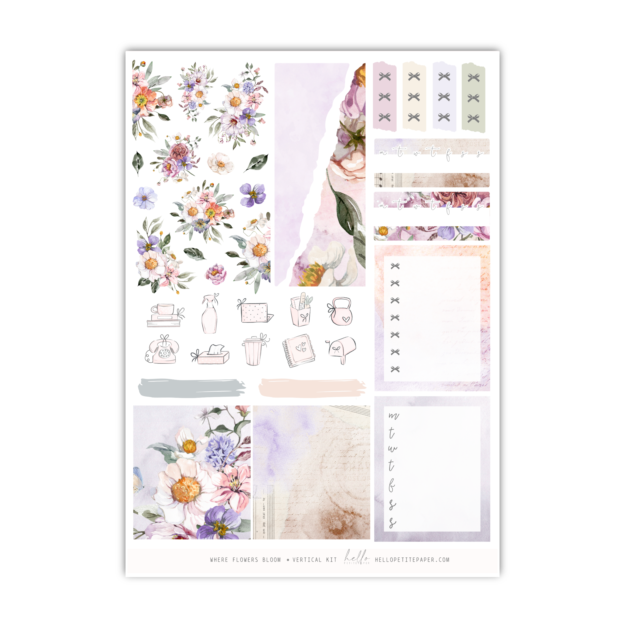 a sheet of paper with flowers and other stickers