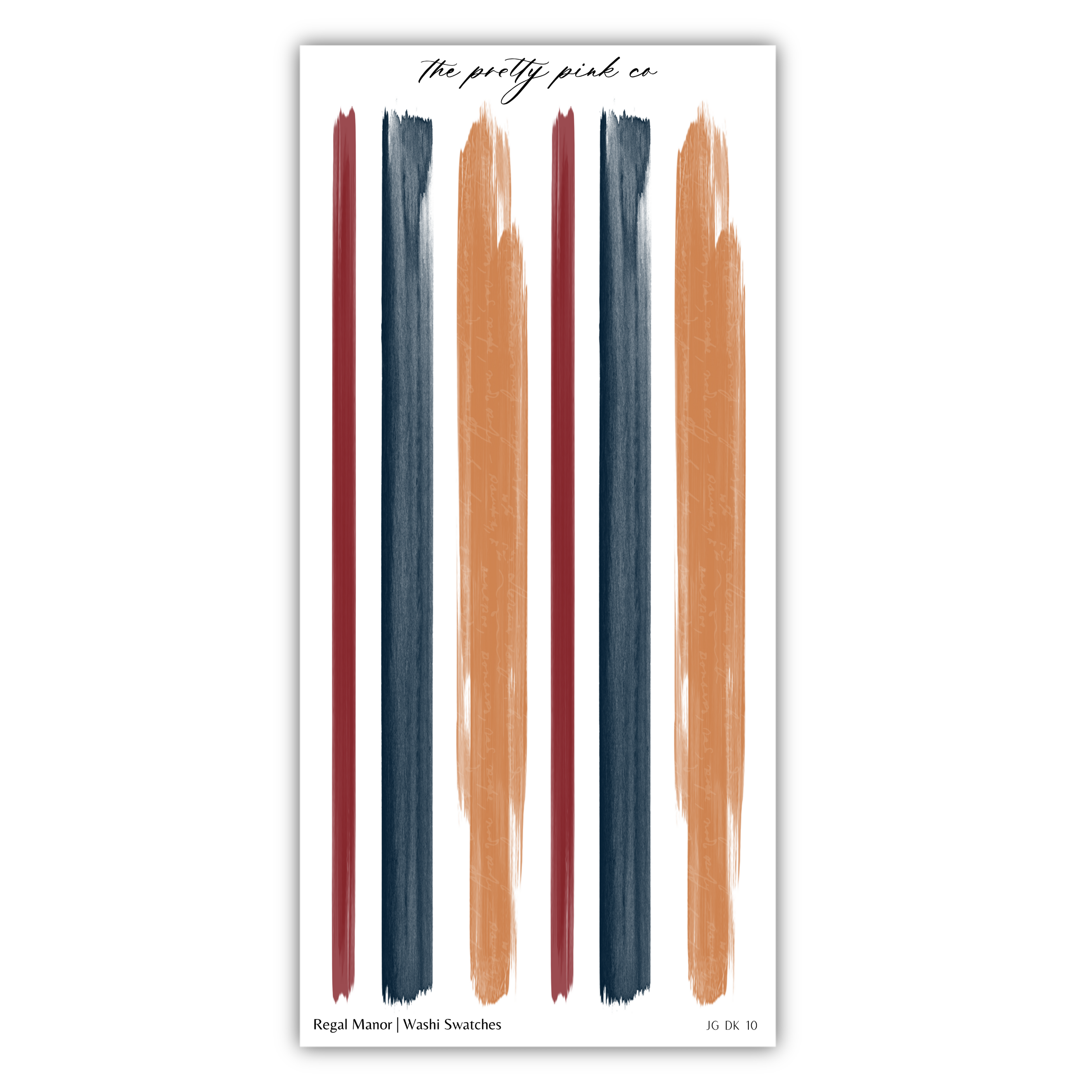 The image is a collage of various brush strokes in different colors, including red, blue, and orange, arranged in a vertical line.