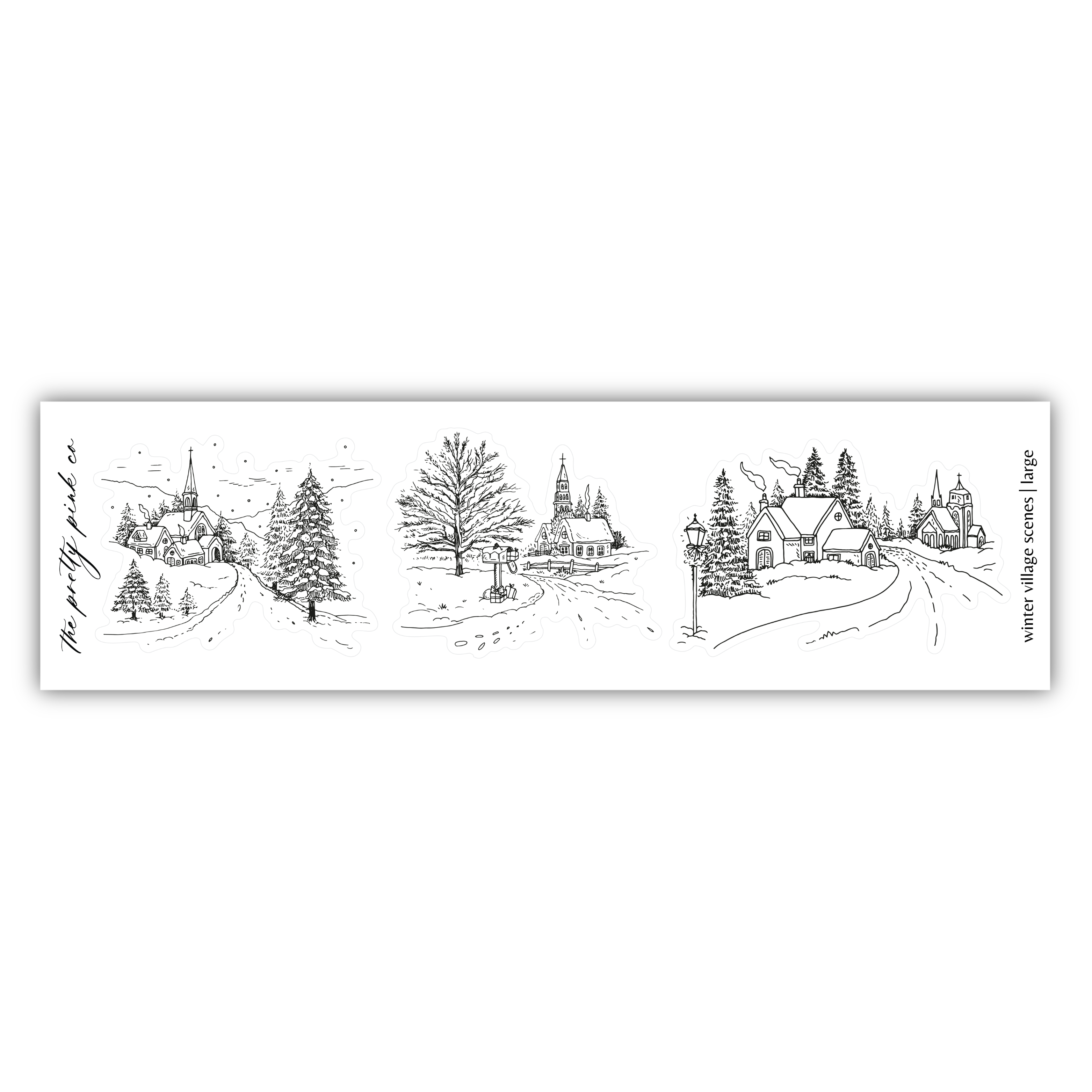 a black and white drawing of a snowy landscape
