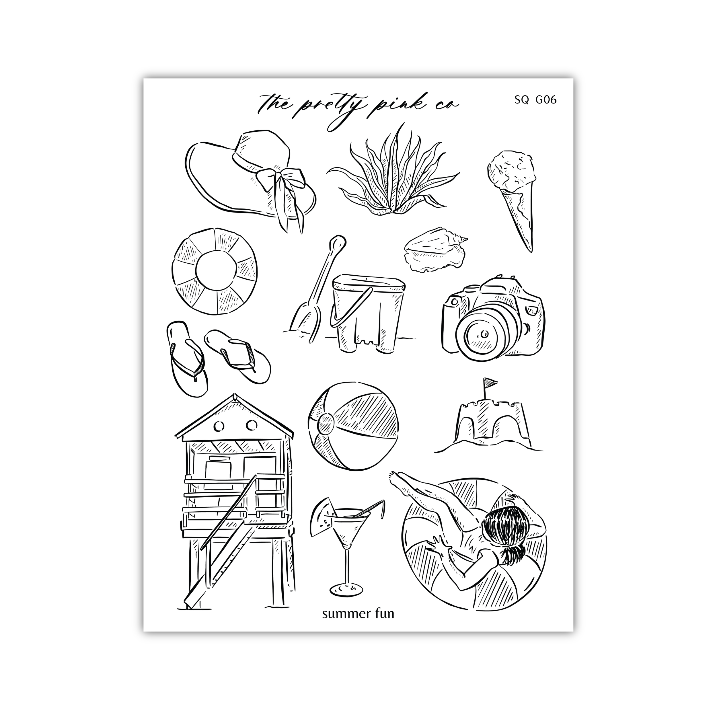 a black and white drawing of various items