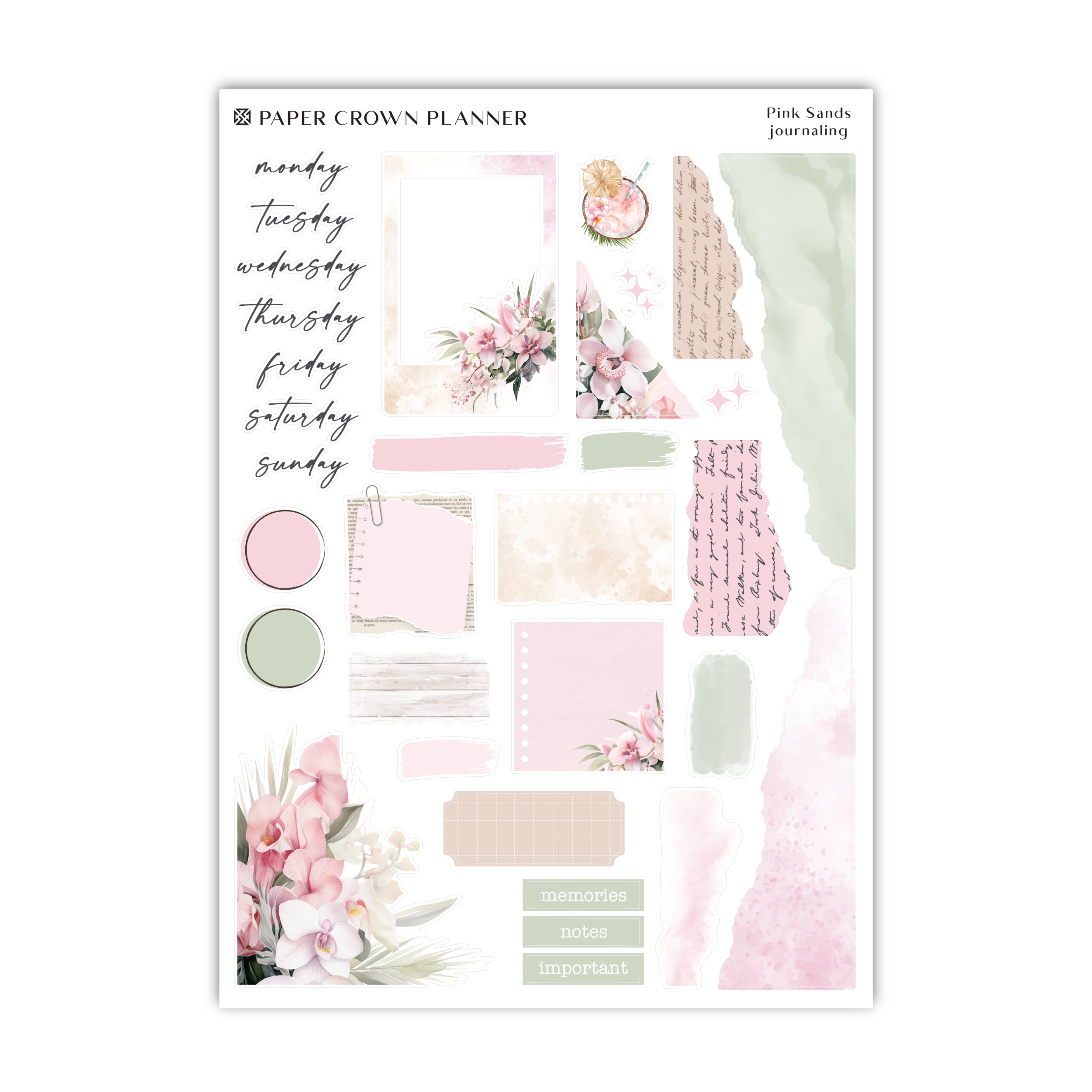 a pink and green planner sticker sheet
