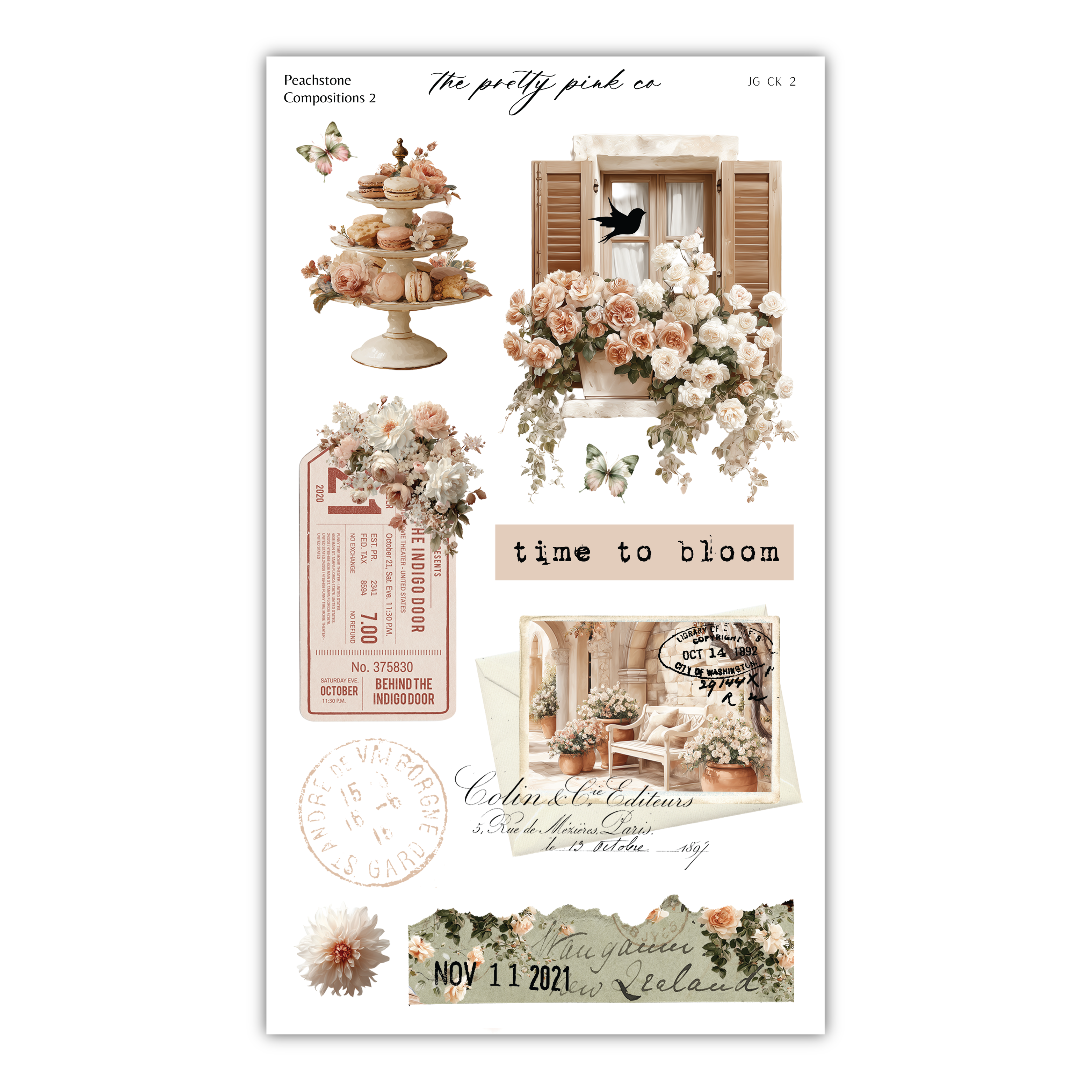 The image is a collage of various floral and decorative elements, including a cake, flowers, and a window, all arranged in a visually appealing manner.