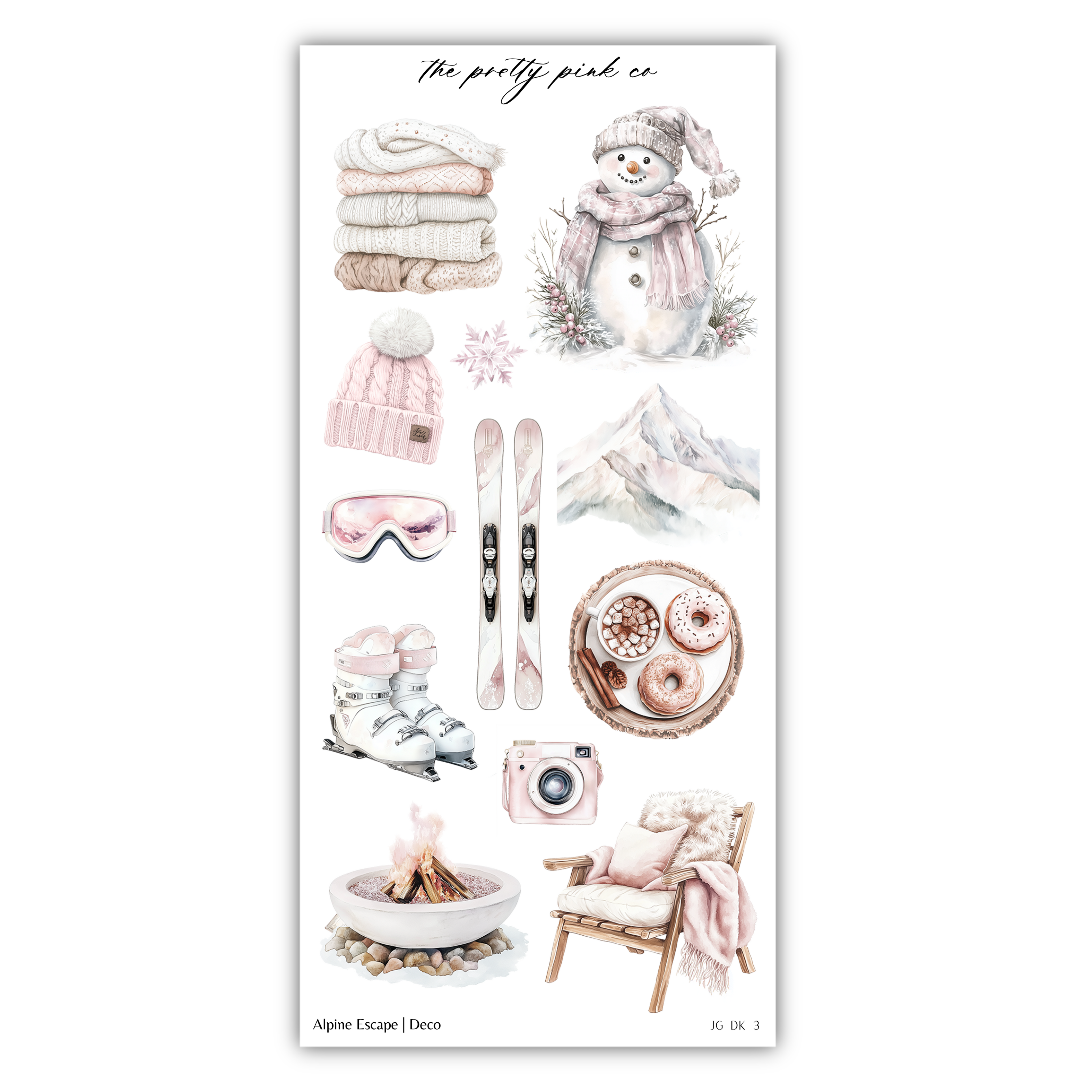 a sticker sheet with a snowman and ski equipment