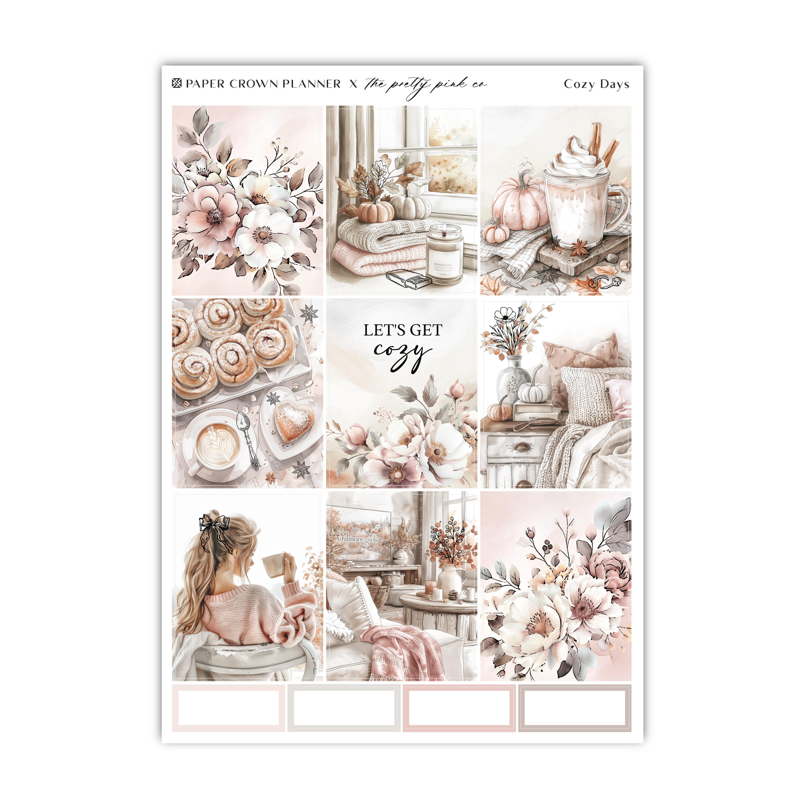a sticker sheet with a picture of a woman sitting in a chair