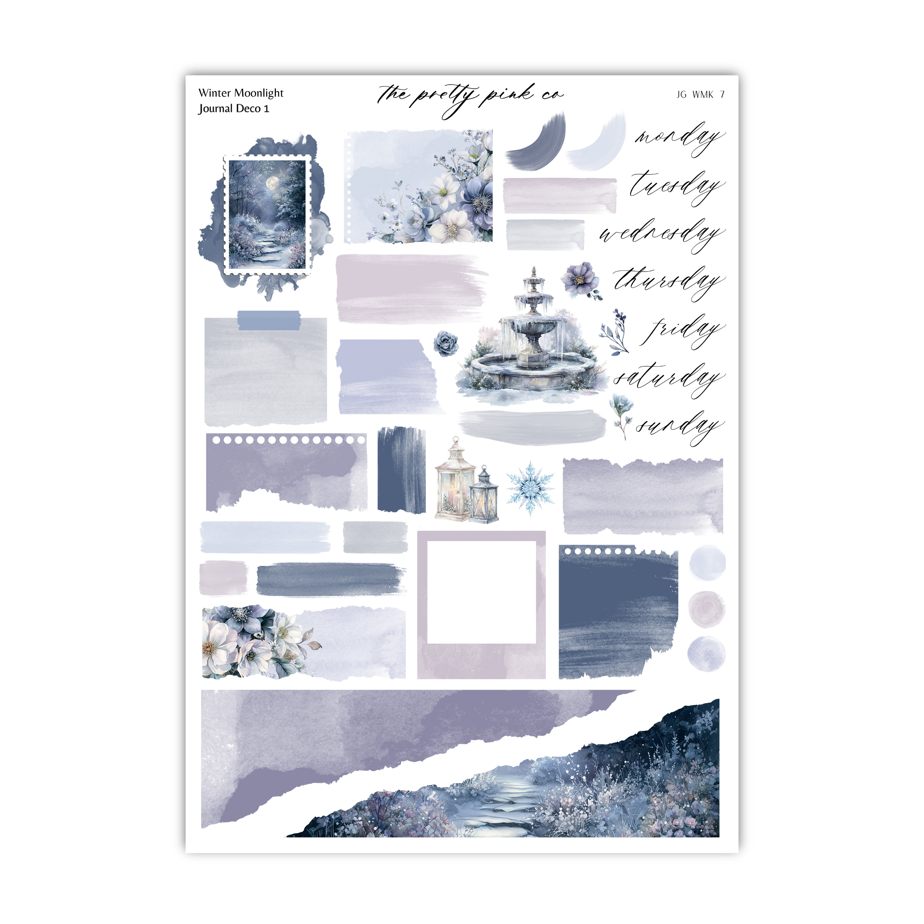 The image is a collage of various artistic and decorative elements, including watercolor paintings, floral designs, and abstract shapes, all set against a white background.