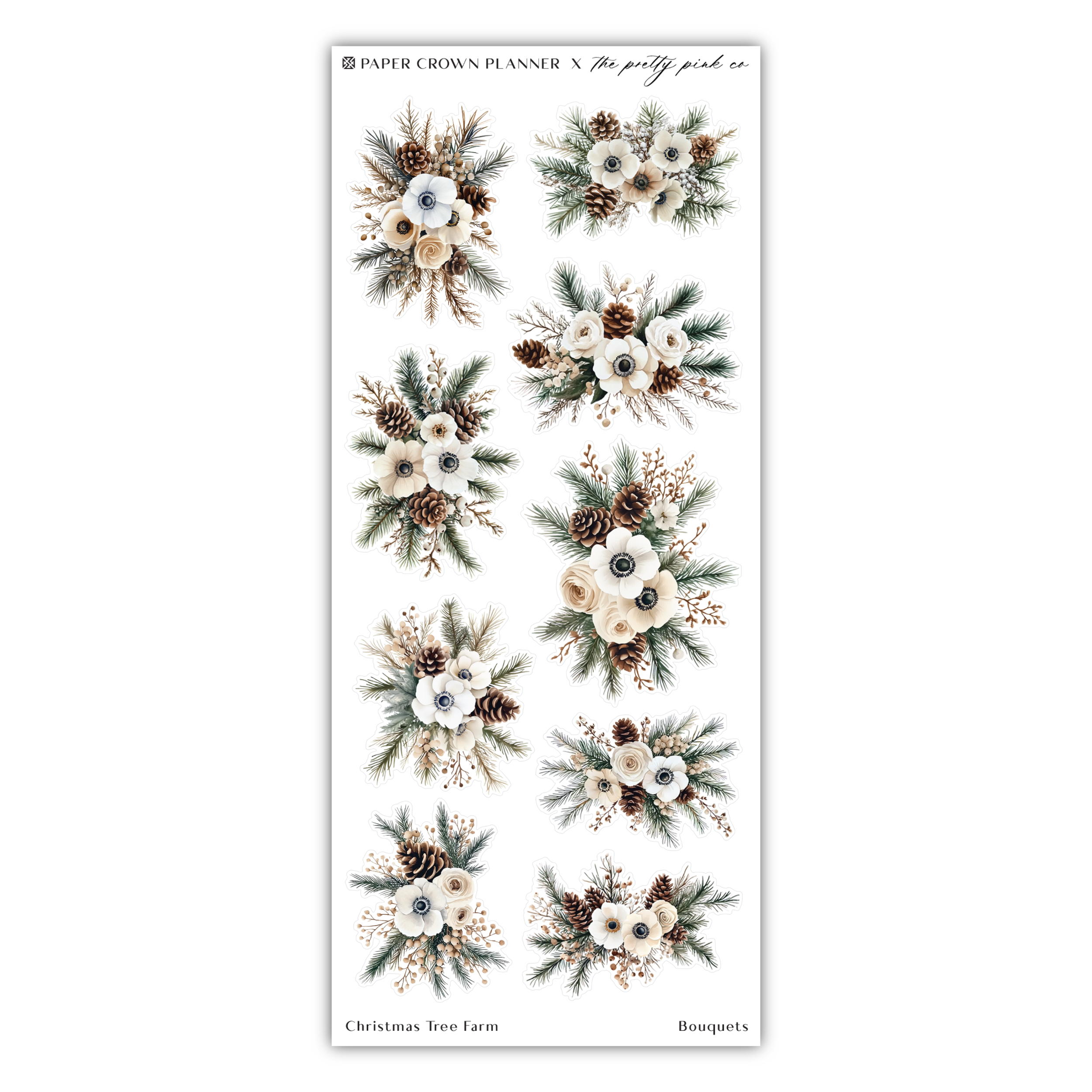 a sticker with flowers and pine cones on it