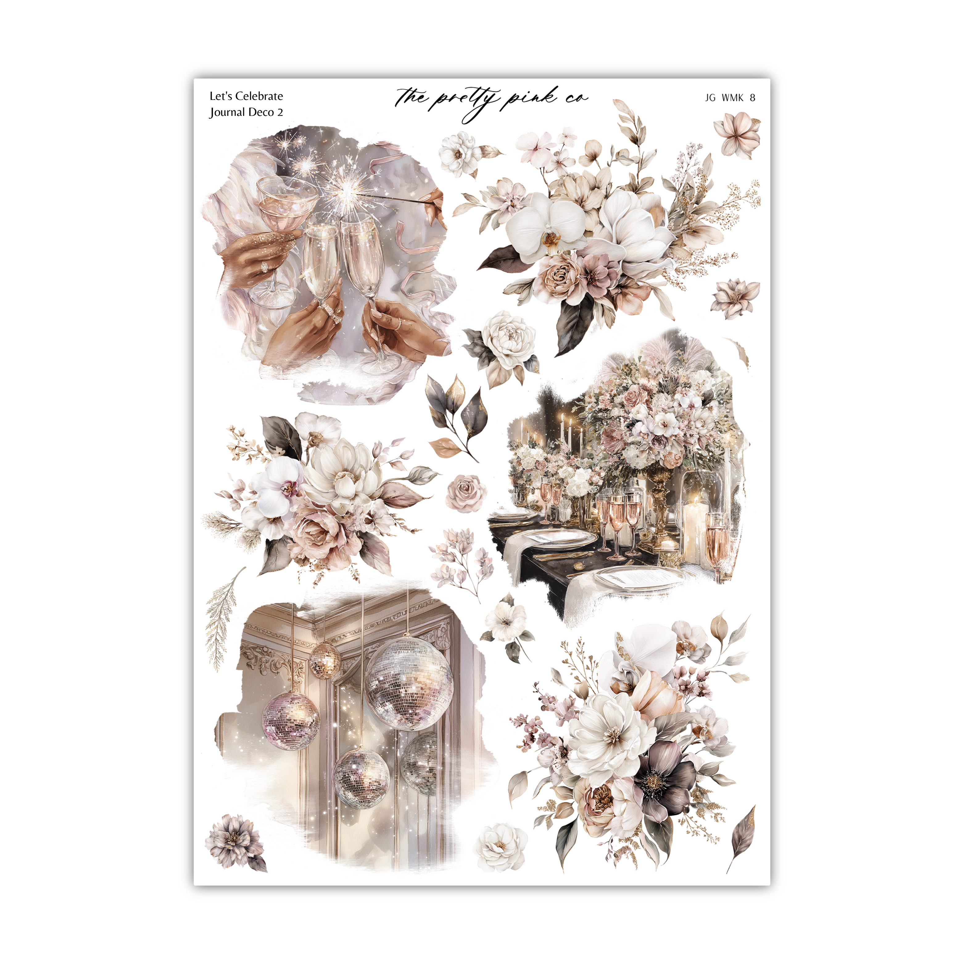 The image is a collage of various floral and decorative elements, including flowers, leaves, and decorative objects such as vases and mirrors. The collage appears to be a decorative piece, possibly intended for use in a journal or other creative project.