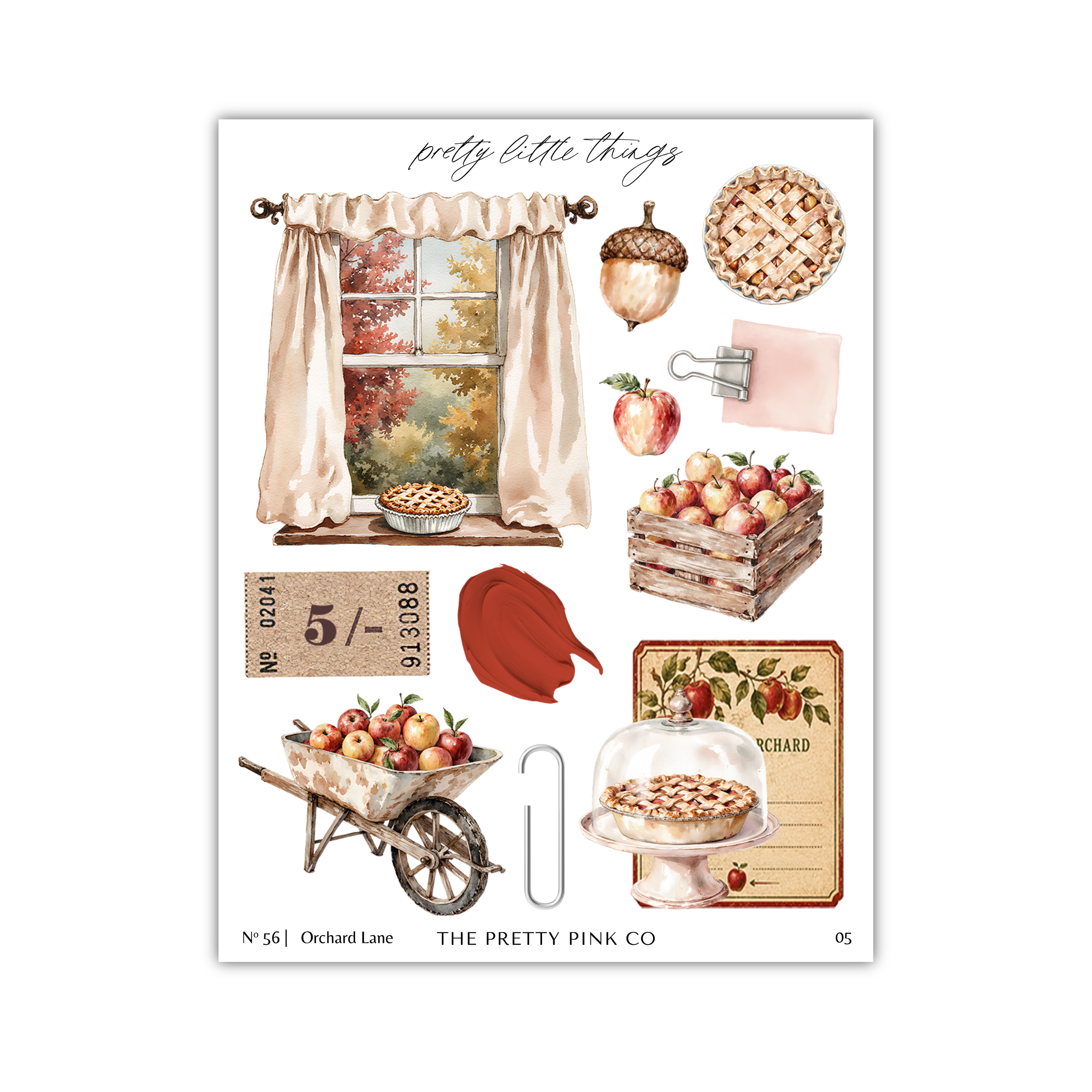 The image is a collage of various autumn-themed items, including a window with a pie, a basket of apples, a pie on a cake stand, and other seasonal objects.