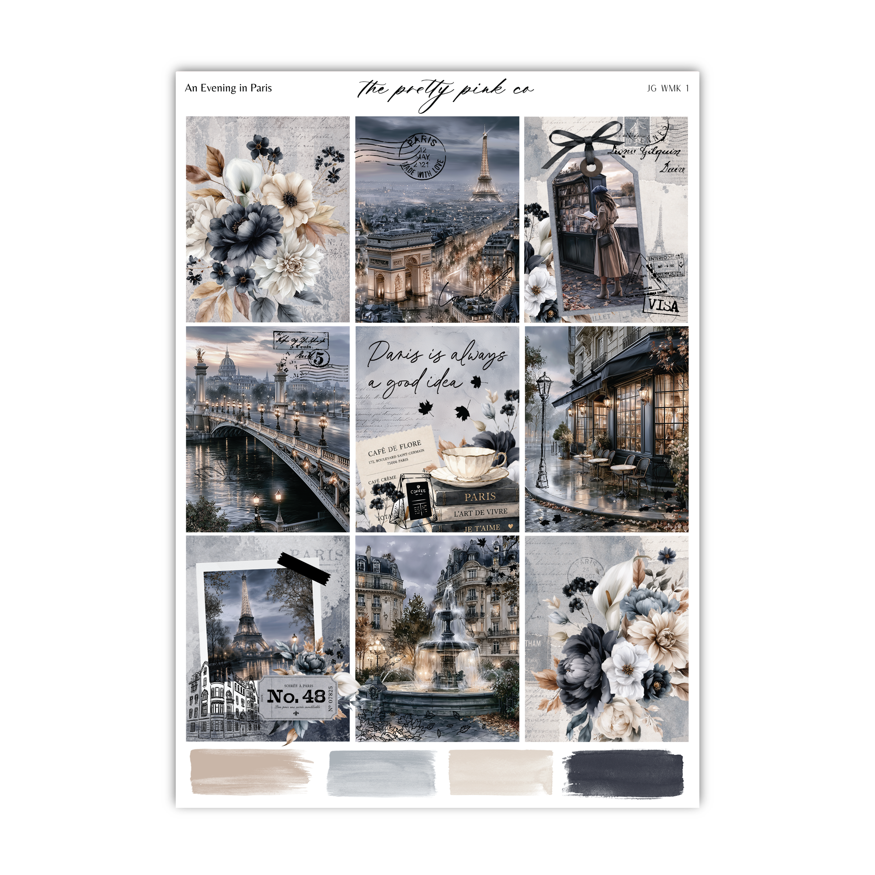 The image is a collage of various pictures depicting scenes and landmarks in Paris, including the Eiffel Tower, the Seine River, and other iconic Parisian architecture and scenery.