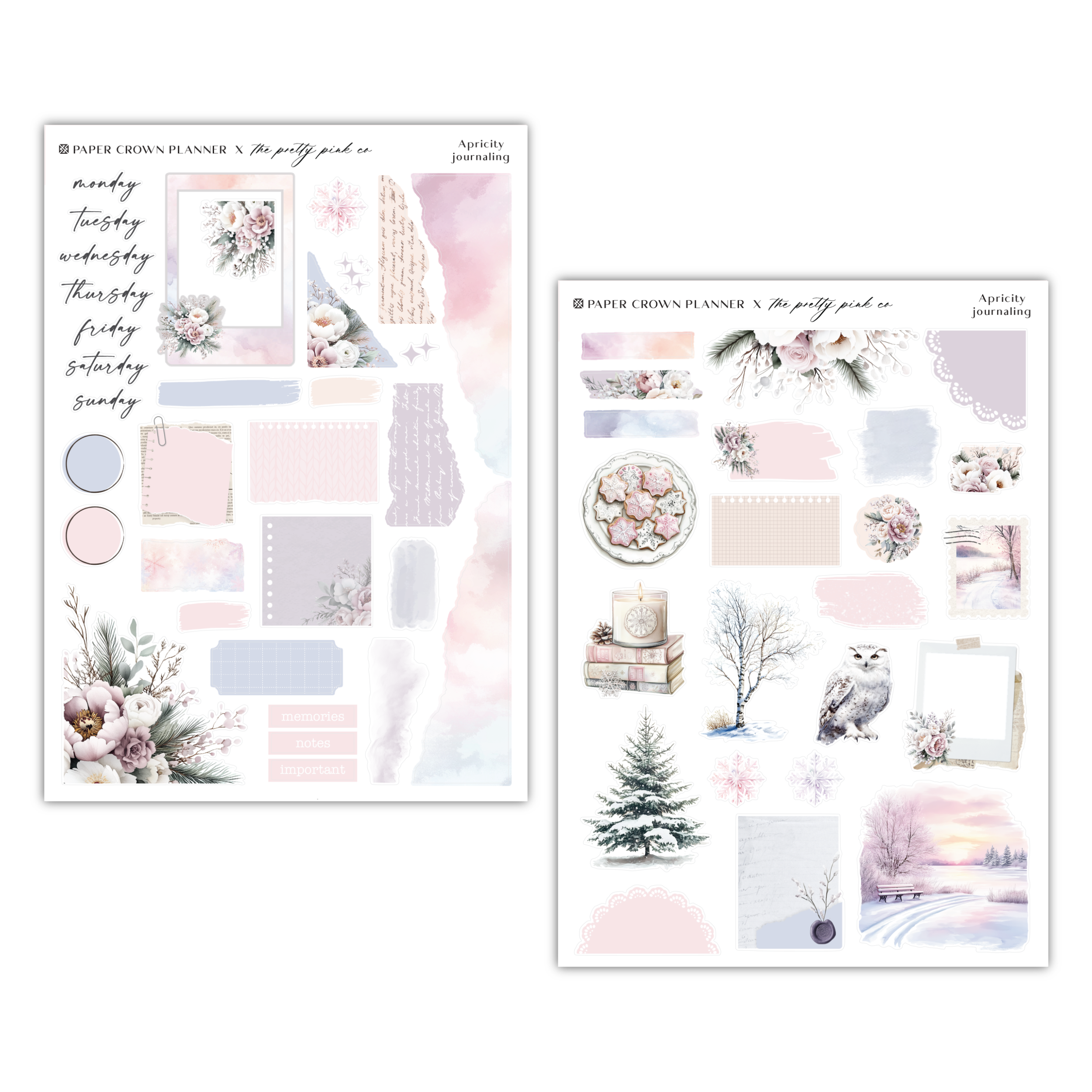 two sheets of stickers with flowers and trees