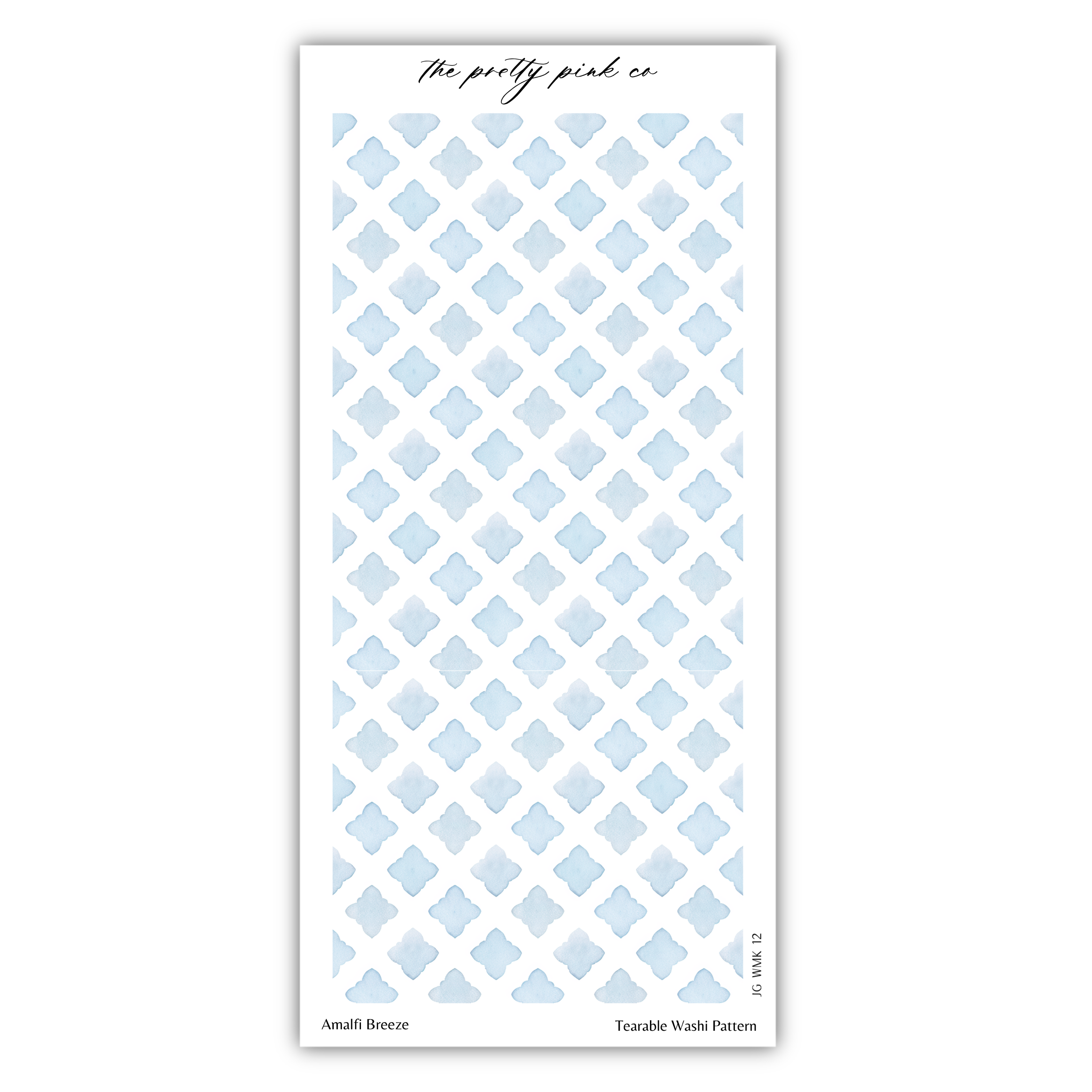 The image is a white paper with a repeating pattern of blue diamond shapes.