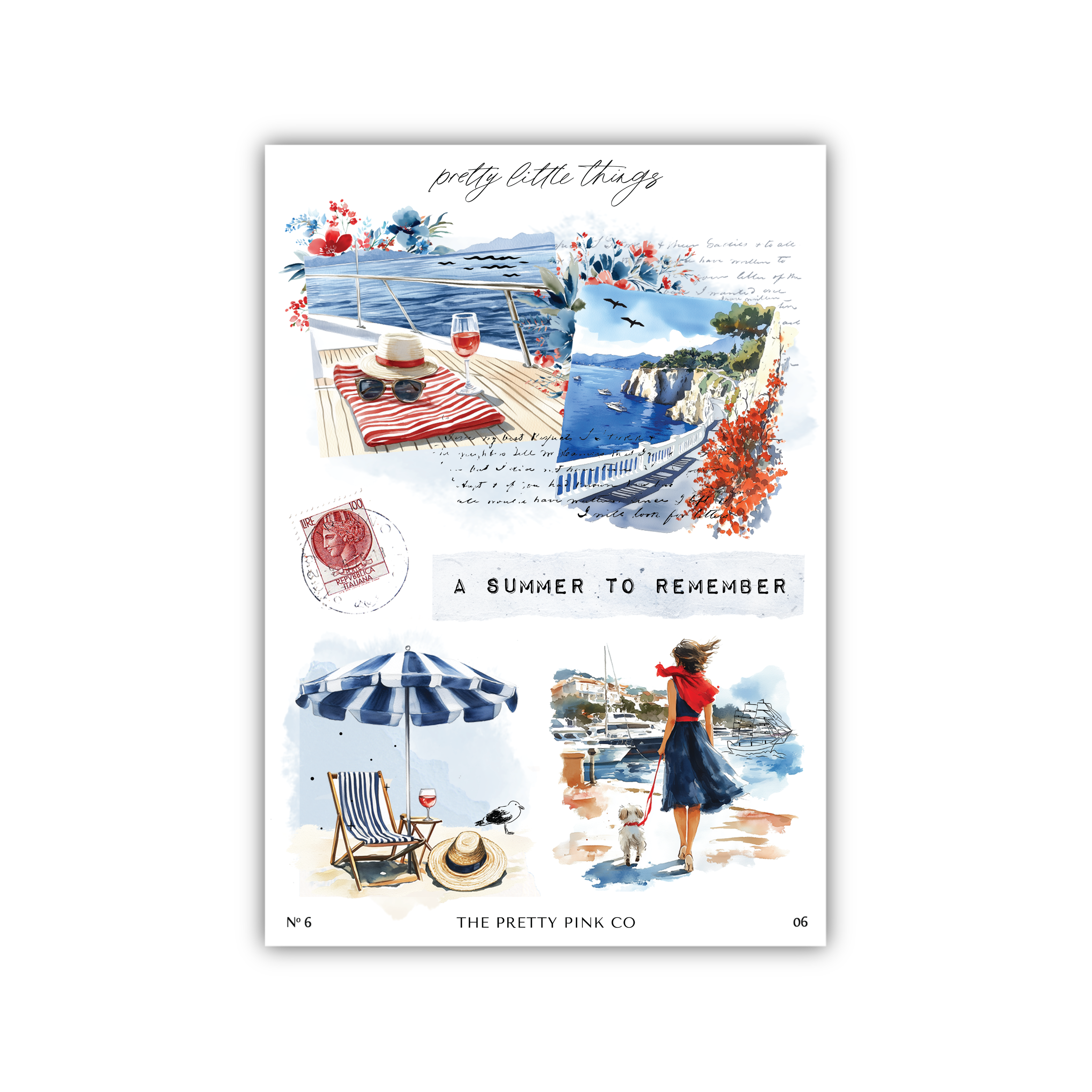 a postcard with a picture of a woman on the beach
