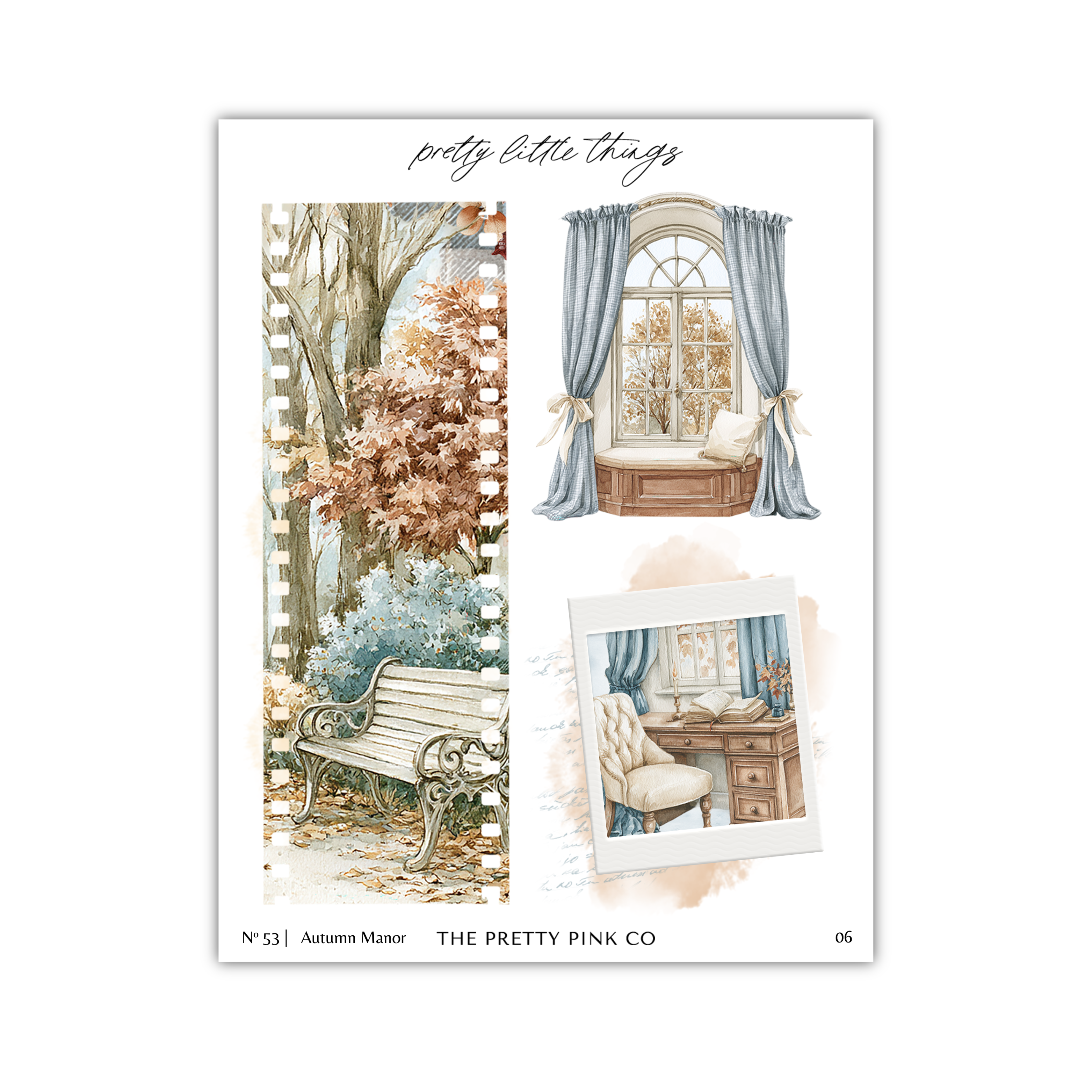 The image is a collage of three separate pictures depicting various scenes, including a bench, a window with curtains, and a desk with a chair.