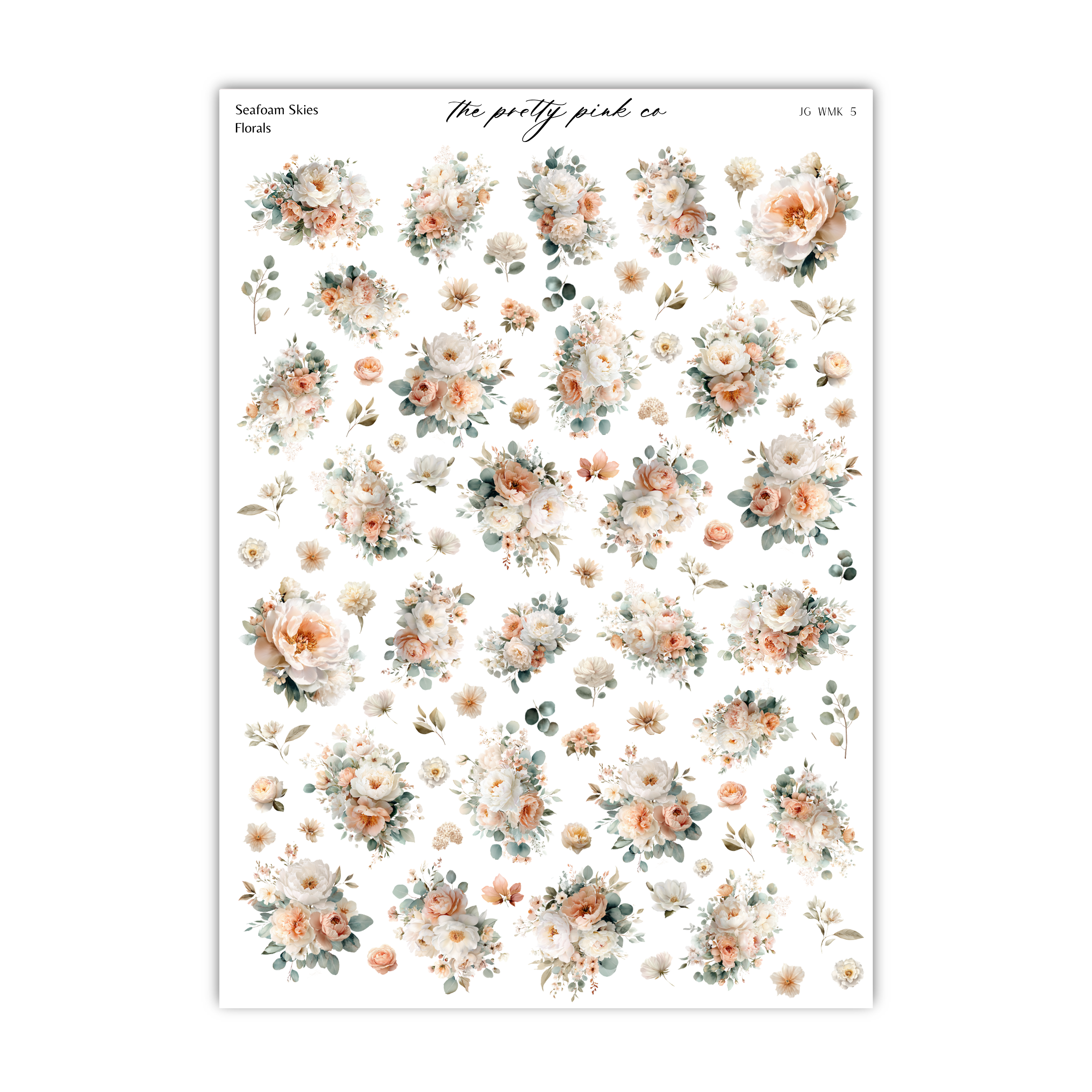 a collection of floral images, including various types of flowers and leaves, arranged in a grid-like pattern. The images are predominantly white and green, with some orange and pink accents. The text "Seafood Skins Florals" is visible, indicating the theme or subject of the images.