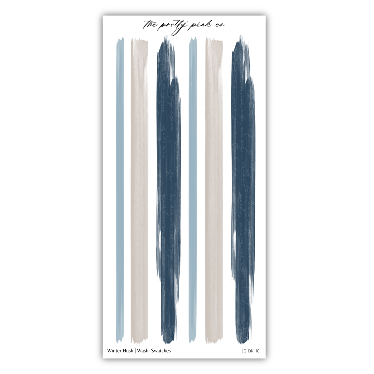 The image is a collage of various brush strokes in different colors, including blue, white, and beige, arranged in a vertical line.
