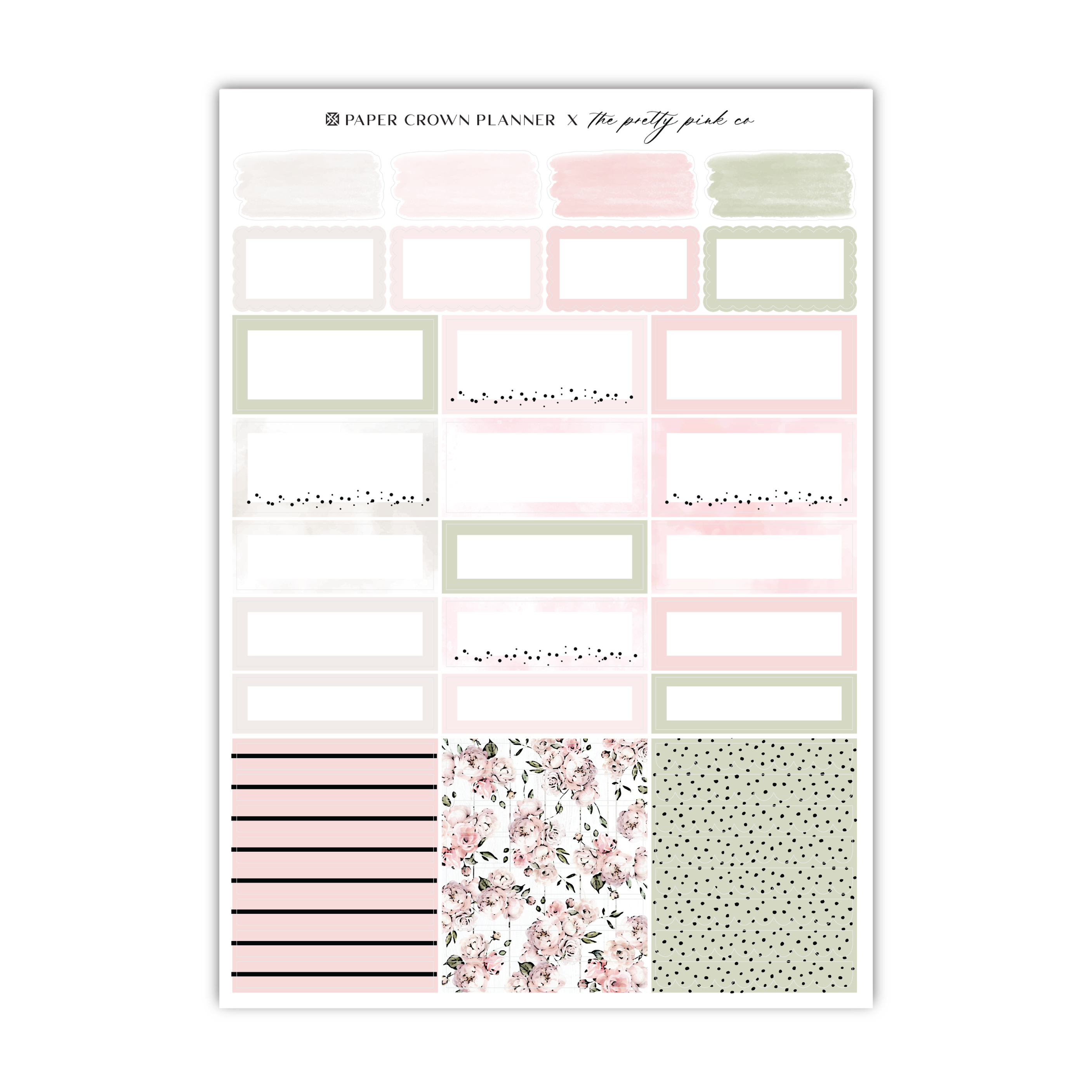 a pink and green planner sticker sheet