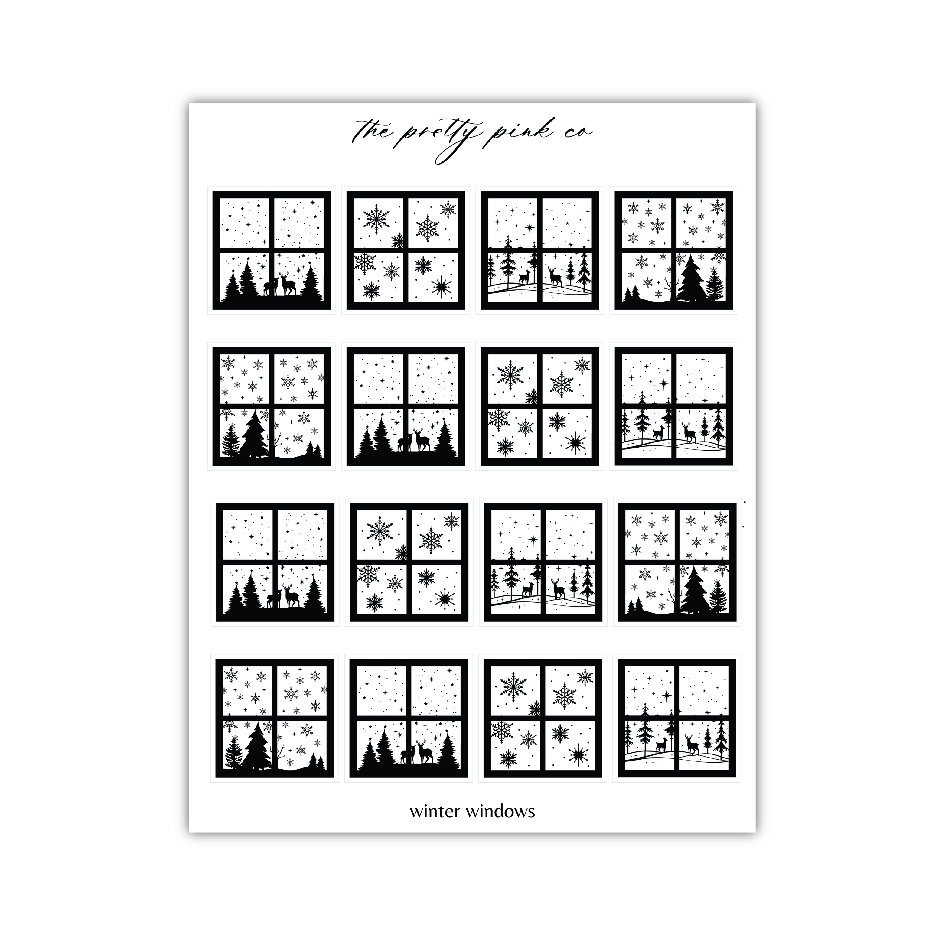 a black and white photo of a window with snowflakes