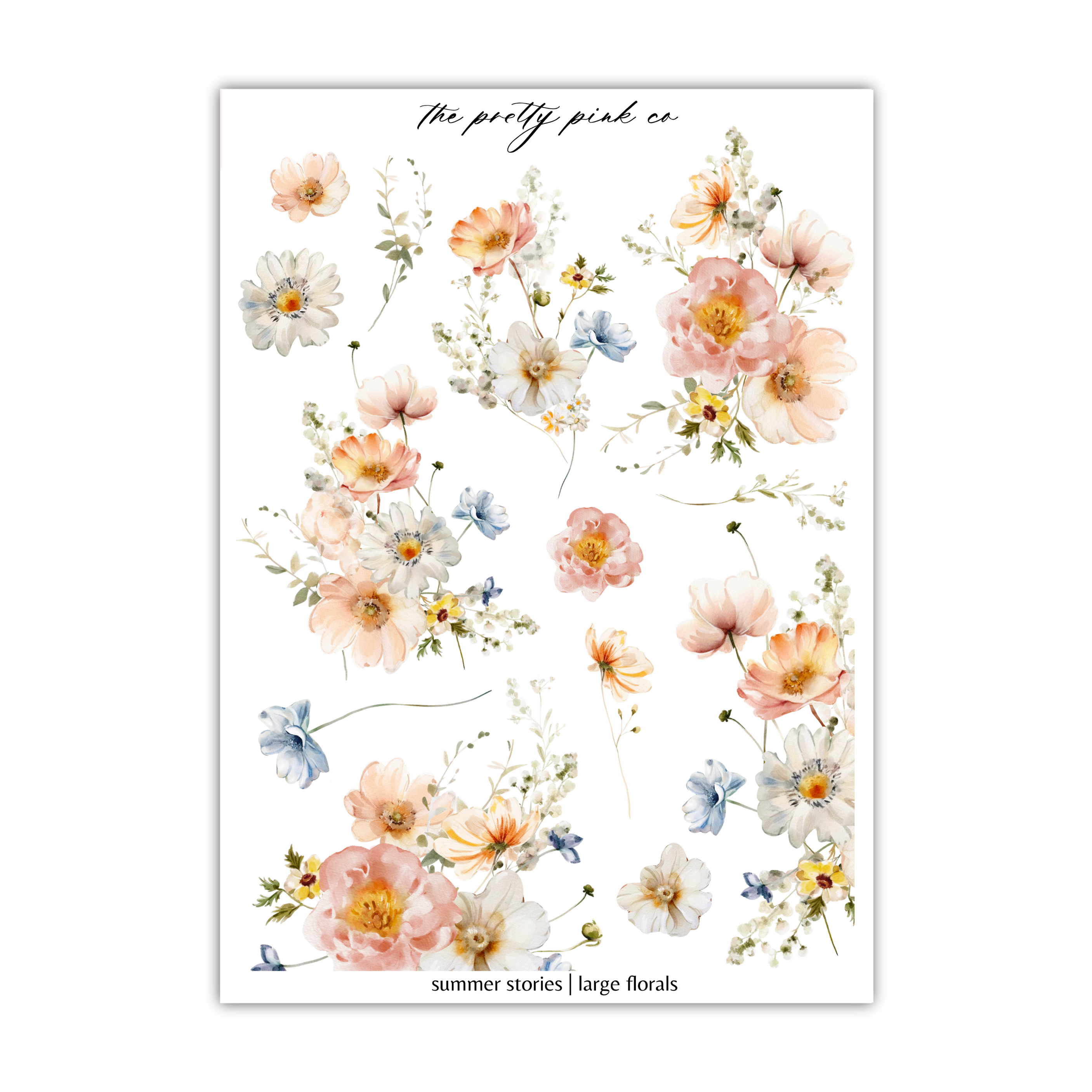 a sheet of watercolor flowers on a white background