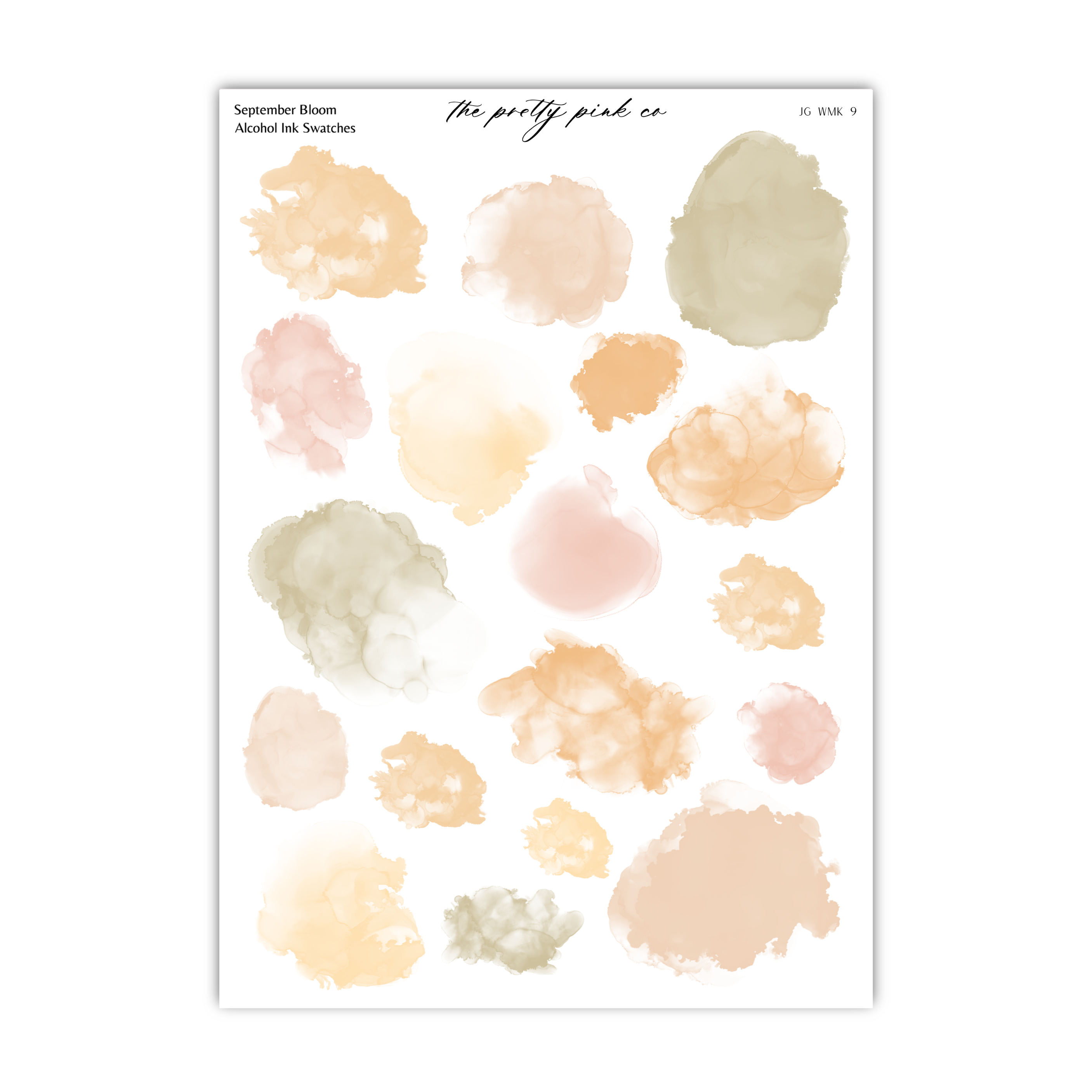 a collection of abstract watercolor-style splatters in various shades of brown, beige, and peach, arranged in a grid-like pattern.