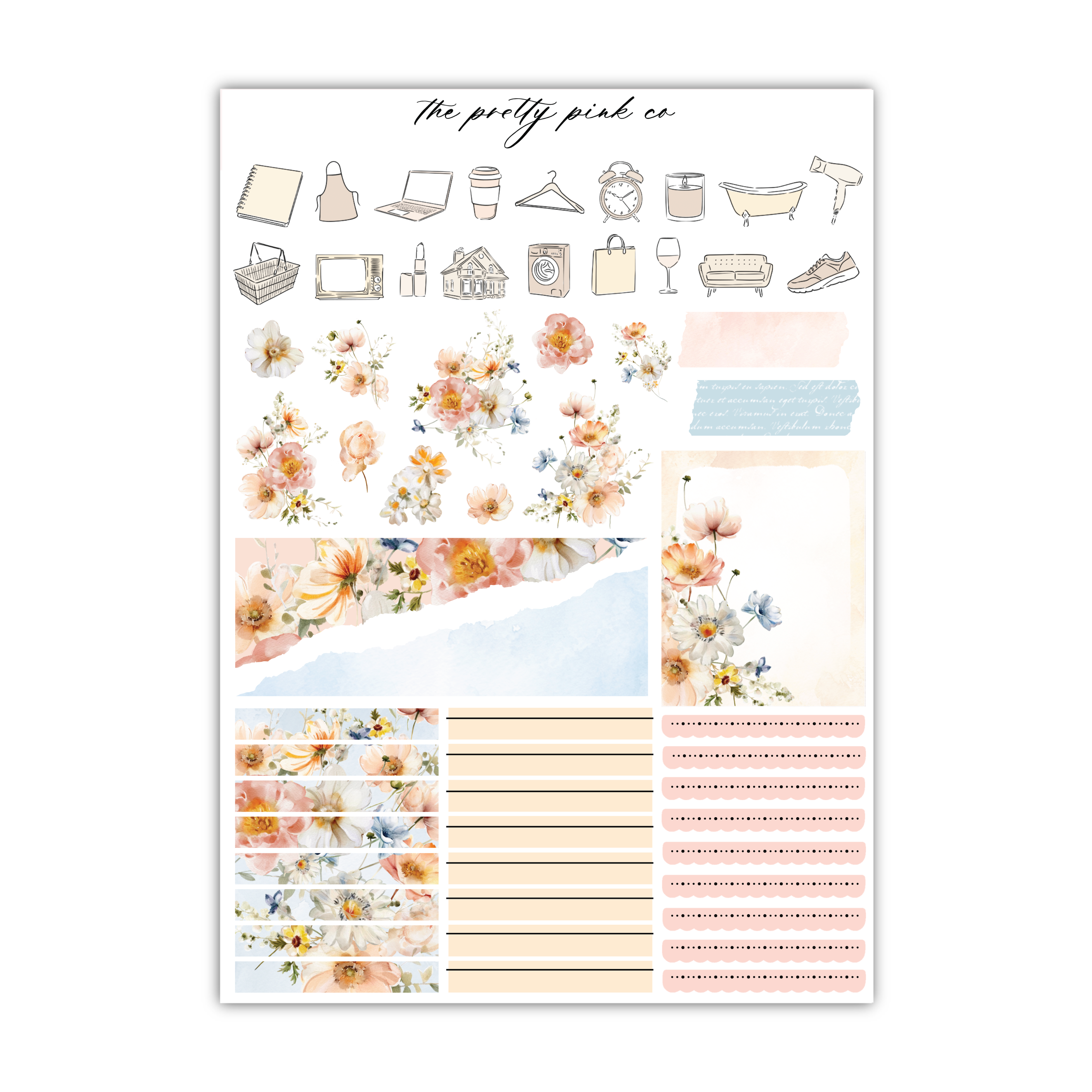 a sheet of stickers with flowers on it