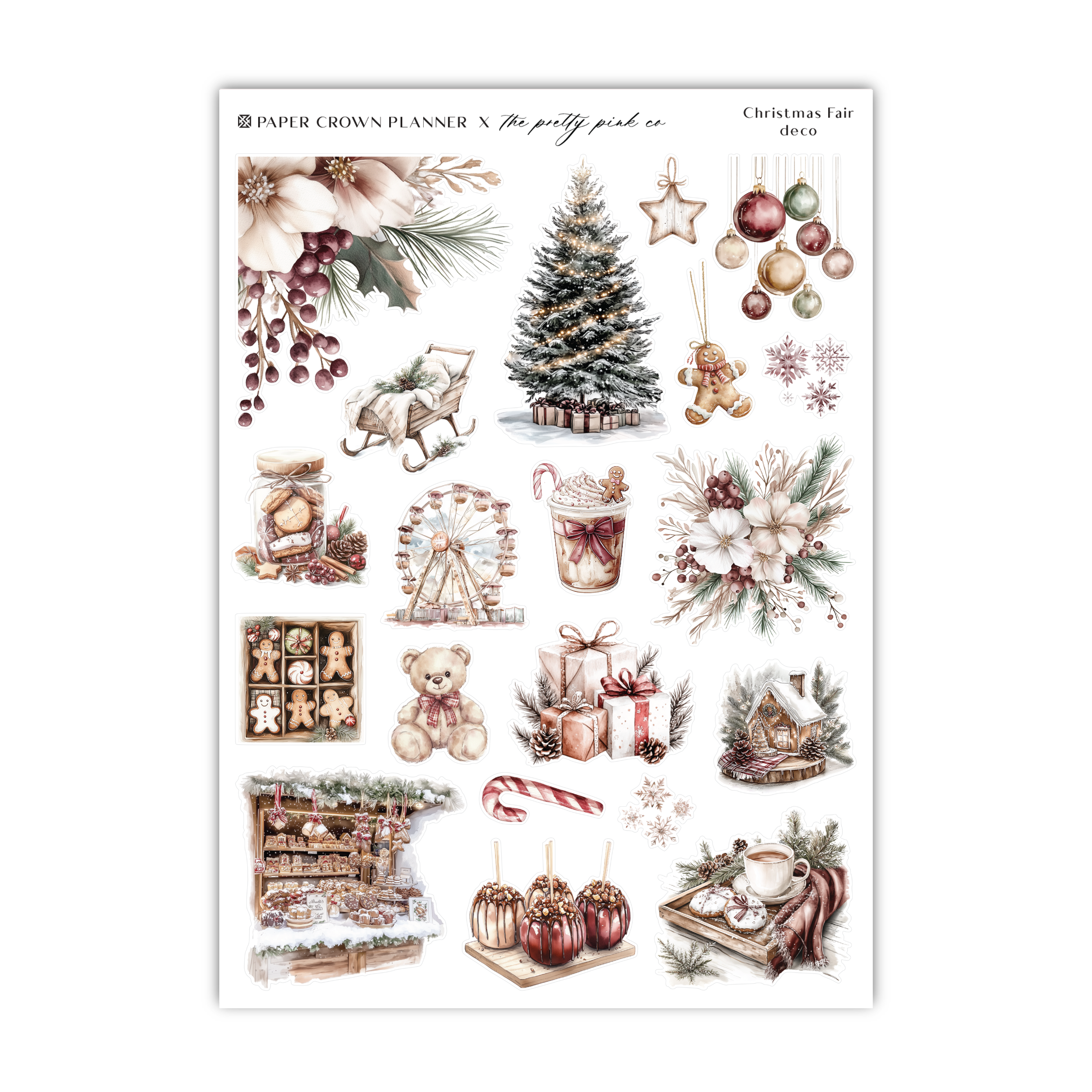 a sheet of stickers with christmas decorations
