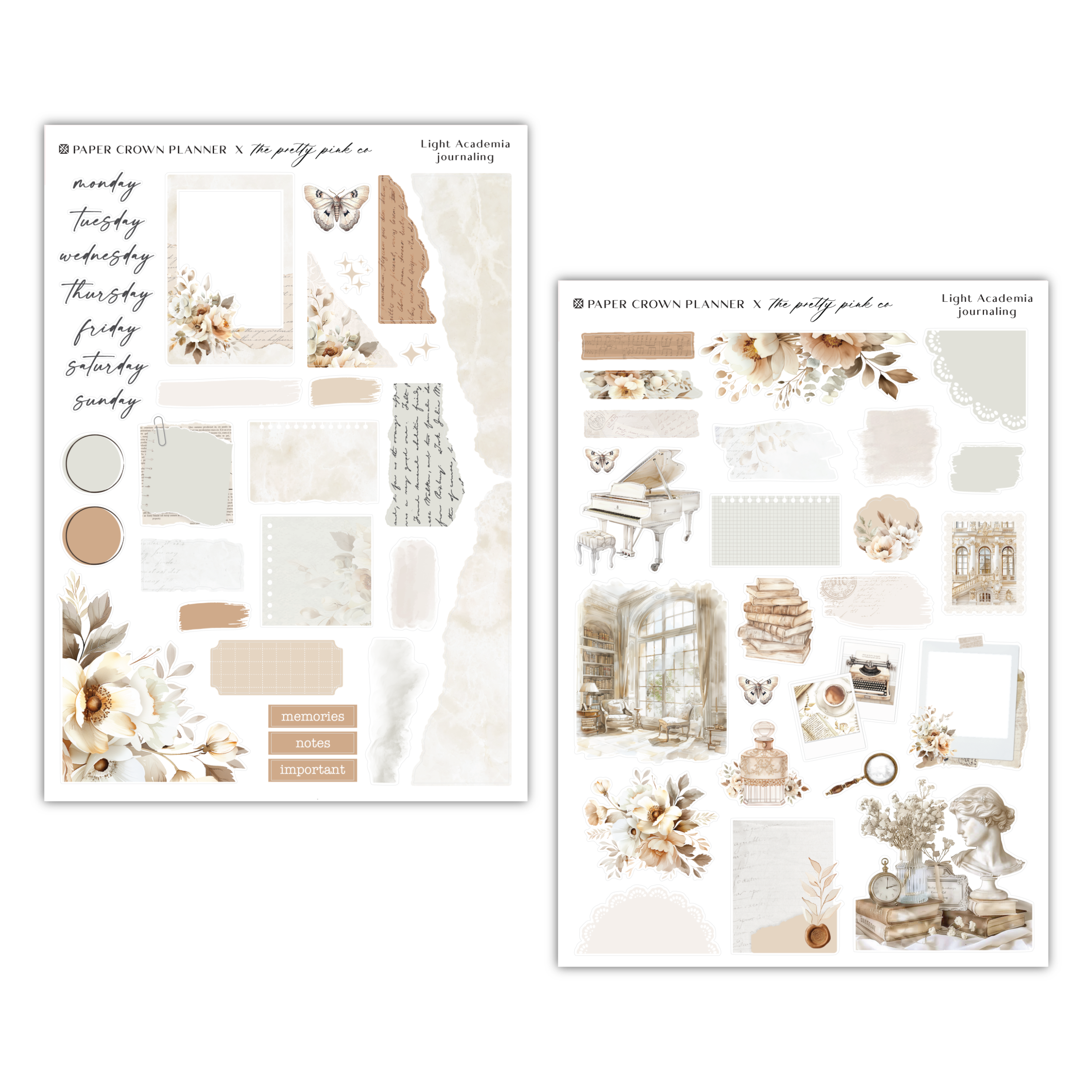 two pages of paper with different things on them