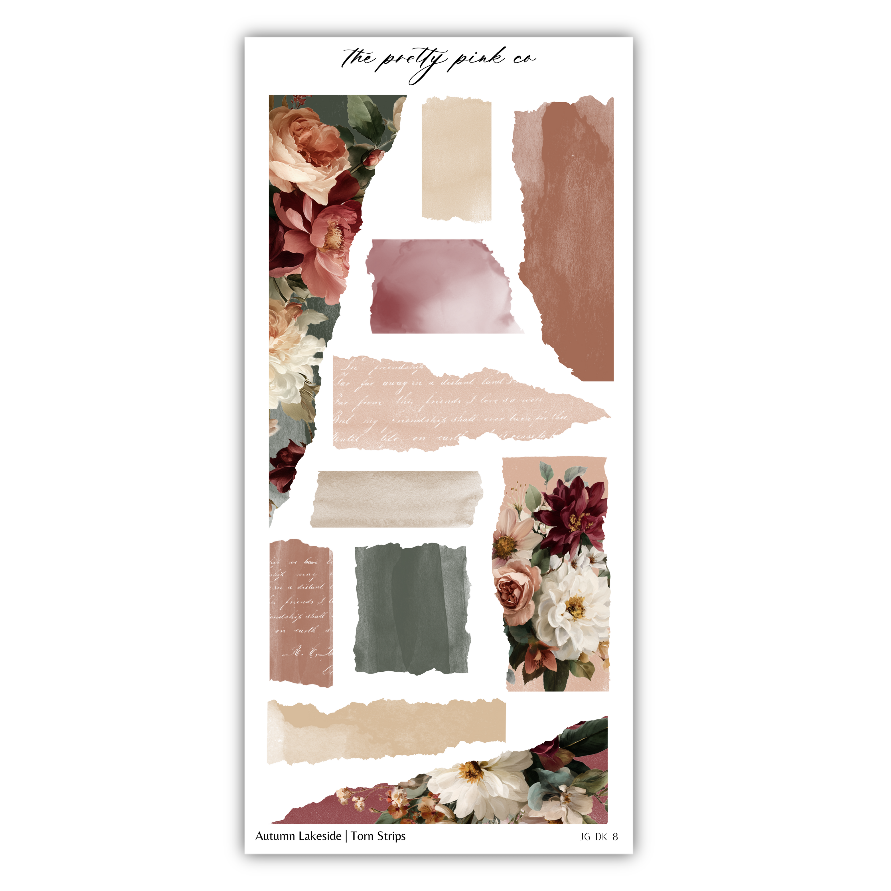 The image is a collage of various floral and abstract elements, including flowers, leaves, and torn strips, arranged in a visually appealing manner.