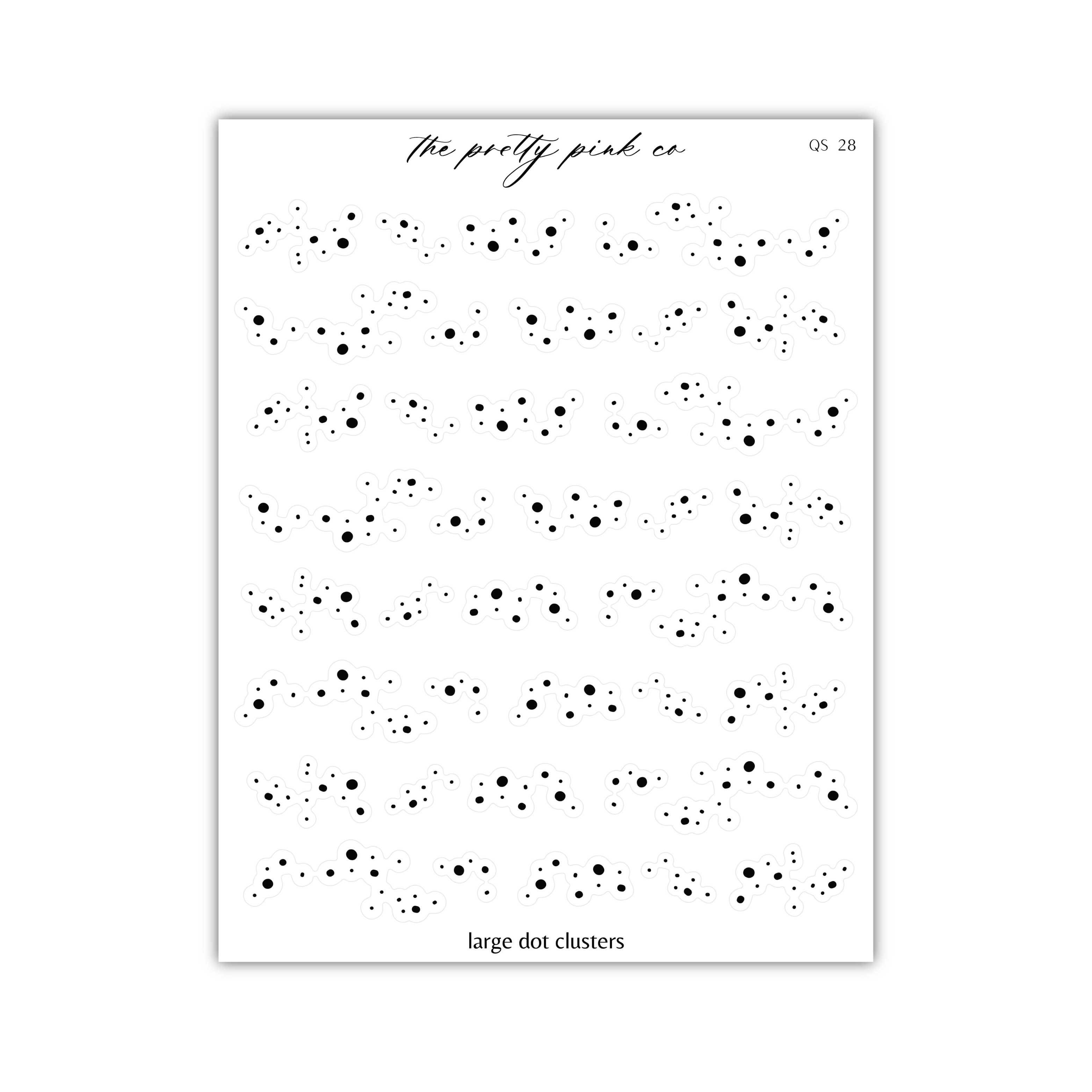 a white poster with black dots on it