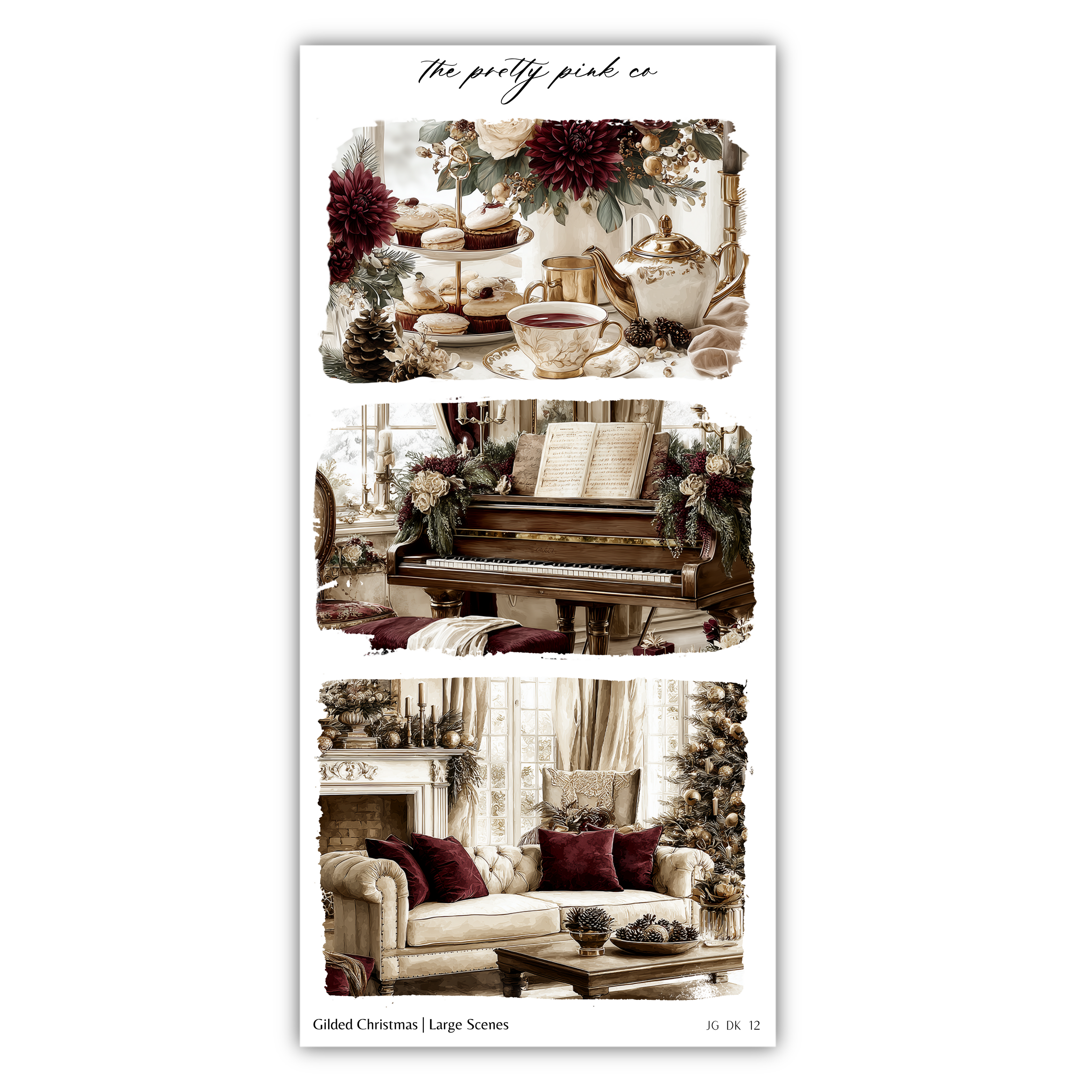 The image is a collage of three photographs depicting various scenes related to Christmas, including a decorated Christmas tree, a piano, and a cozy living room.