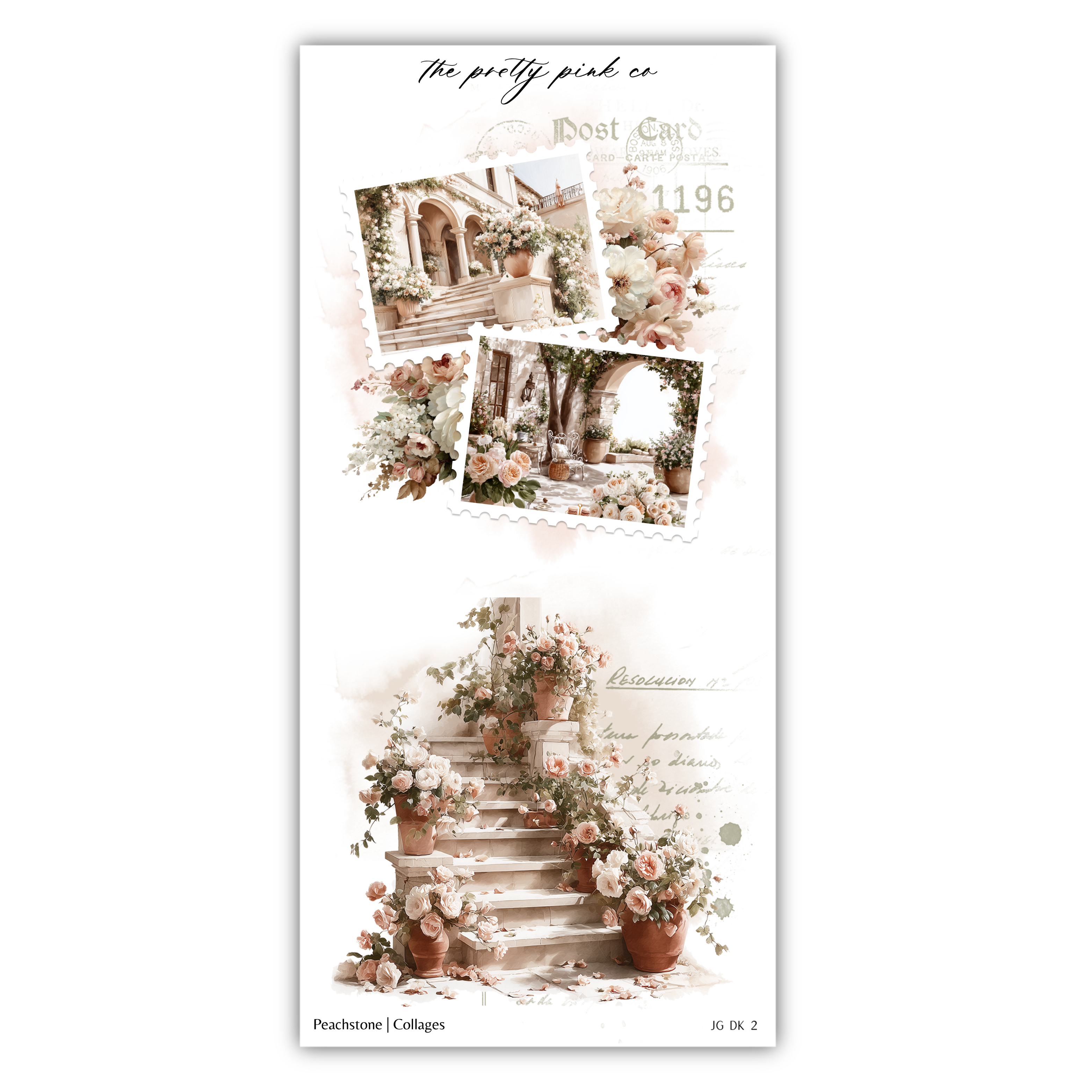 The image is a collage of three photographs depicting a staircase adorned with flowers, including roses and greenery. The photographs are arranged in a way that showcases the beauty and elegance of the floral decorations.