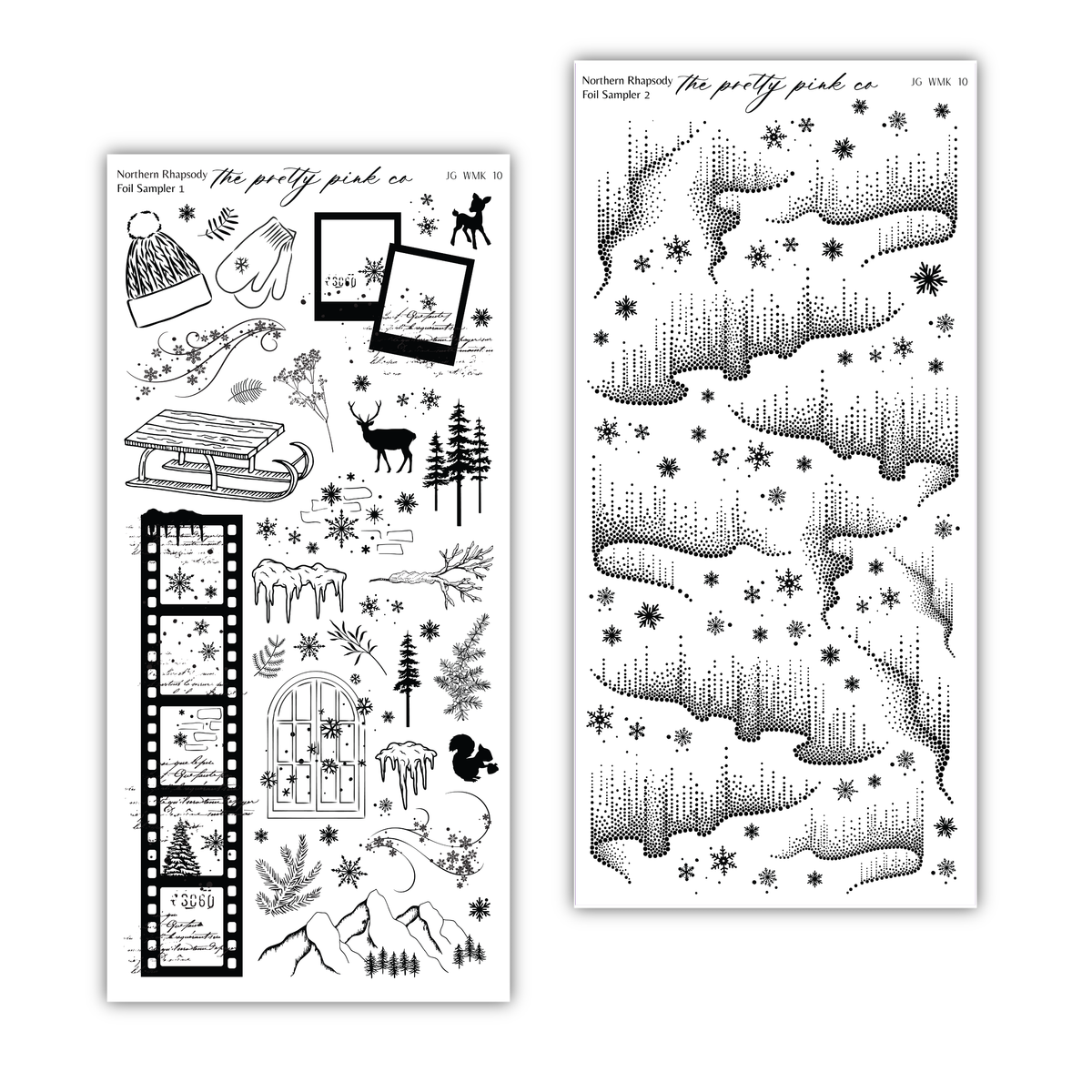 various winter-themed elements, including snowflakes, pine trees, a sled, and a cabin. The overall composition appears to be a collage of different winter-related images, with no specific focus on any particular element.