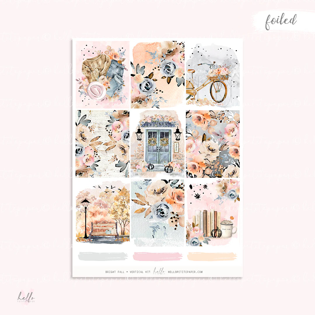The image is a collage of nine different images, each featuring a unique scene or object. The images include a bicycle, a building, flowers, a bench, a lamp, a book, a vase, a bird, and a tree. The collage is presented in a visually appealing and organized manner, showcasing the variety of elements within the scene.