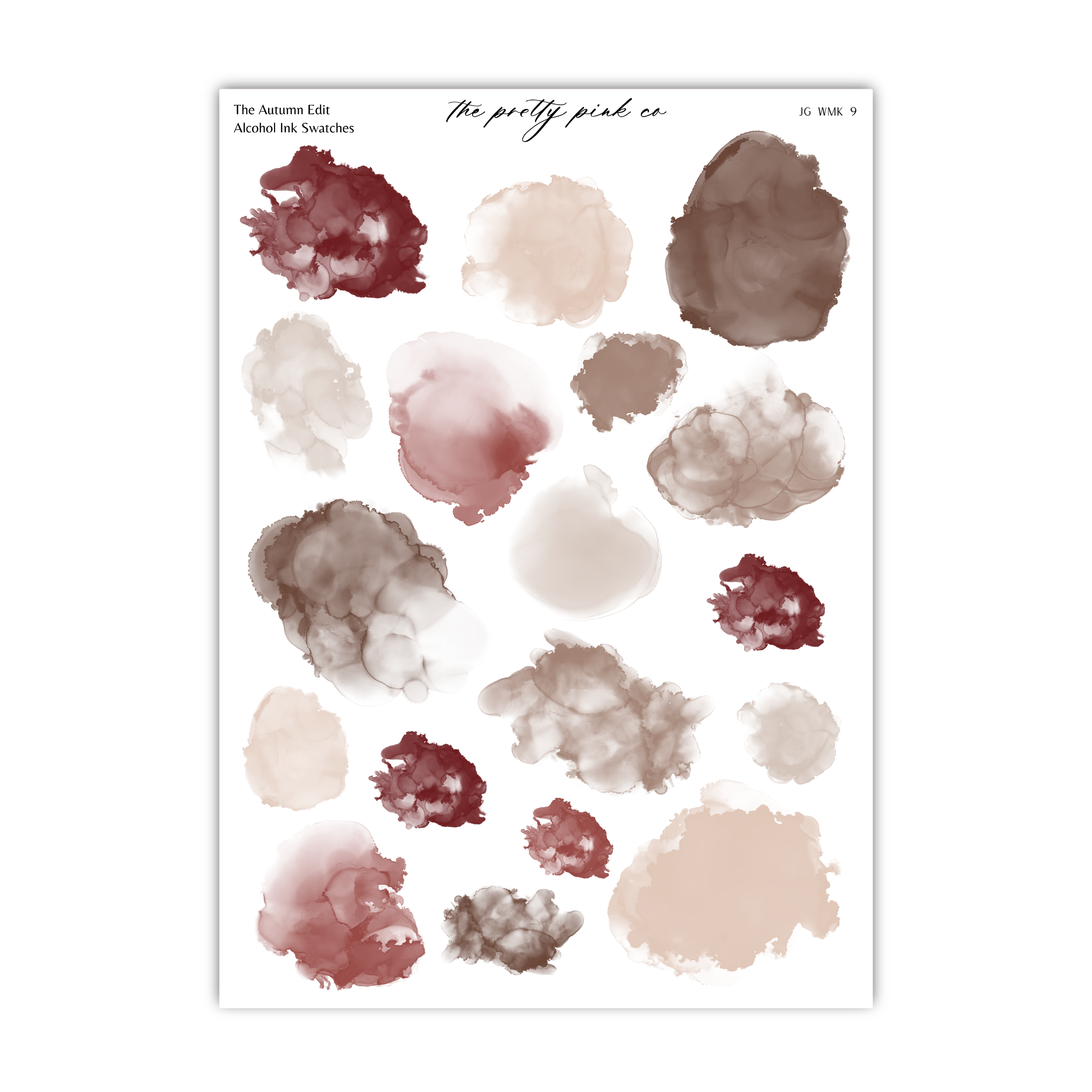 a collection of abstract watercolor brushstrokes in various shades of brown, beige, and red, arranged in a grid-like pattern.