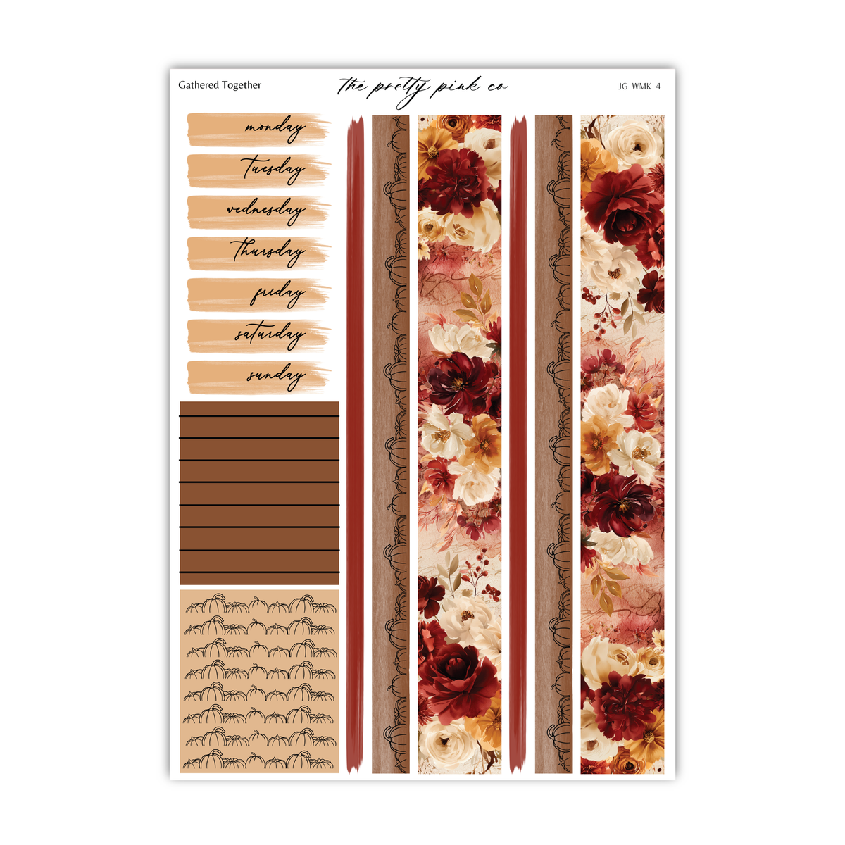 The image is a collage of various elements, including a floral pattern, a wooden strip, and a list of days of the week.