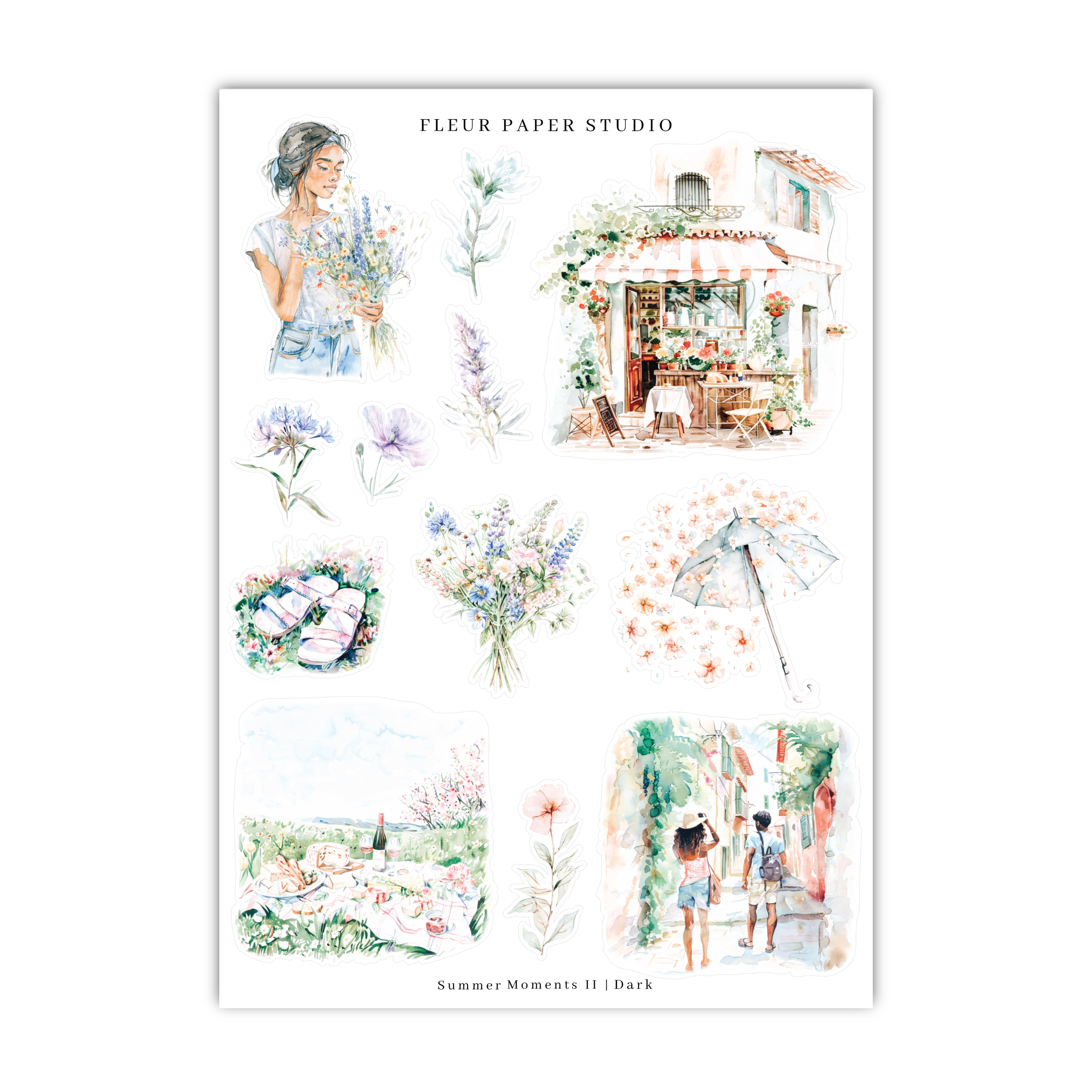 a watercolor drawing of flowers and people