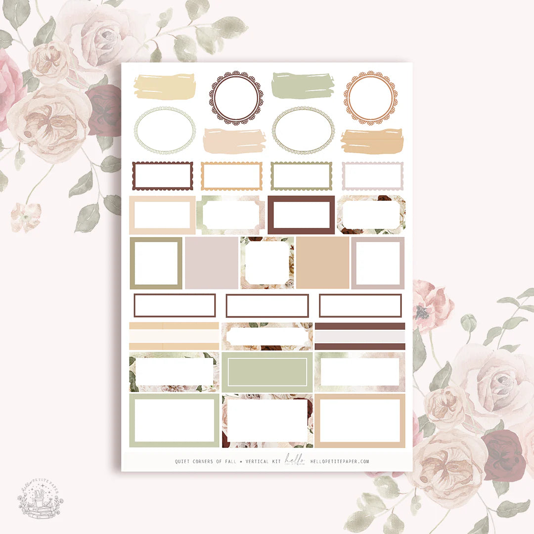The image is a collection of various frames and shapes, including oval, rectangular, and circular frames, arranged on a white background with floral elements.