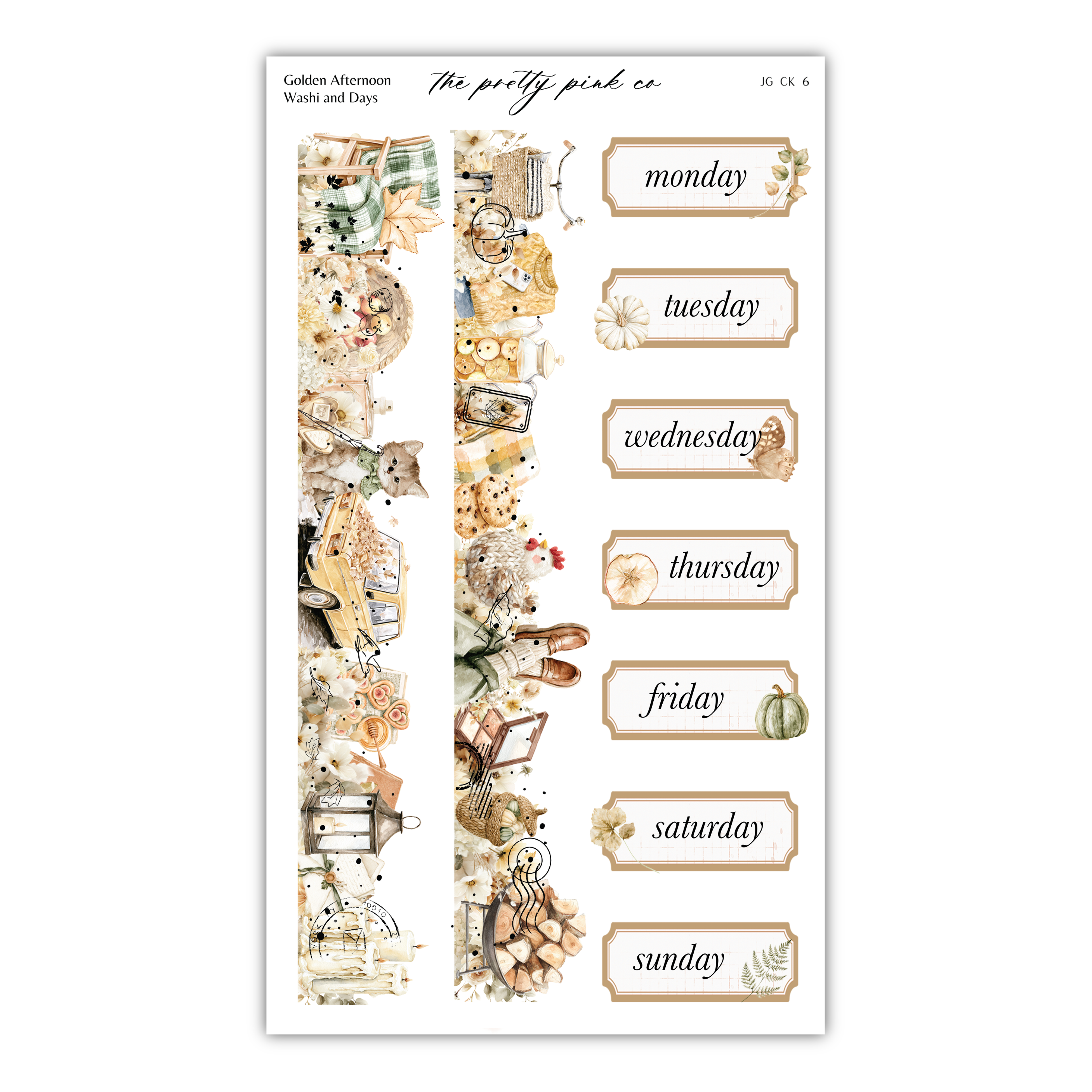 The image is a collection of seven labeled stickers, each representing a day of the week, arranged in a vertical column.
