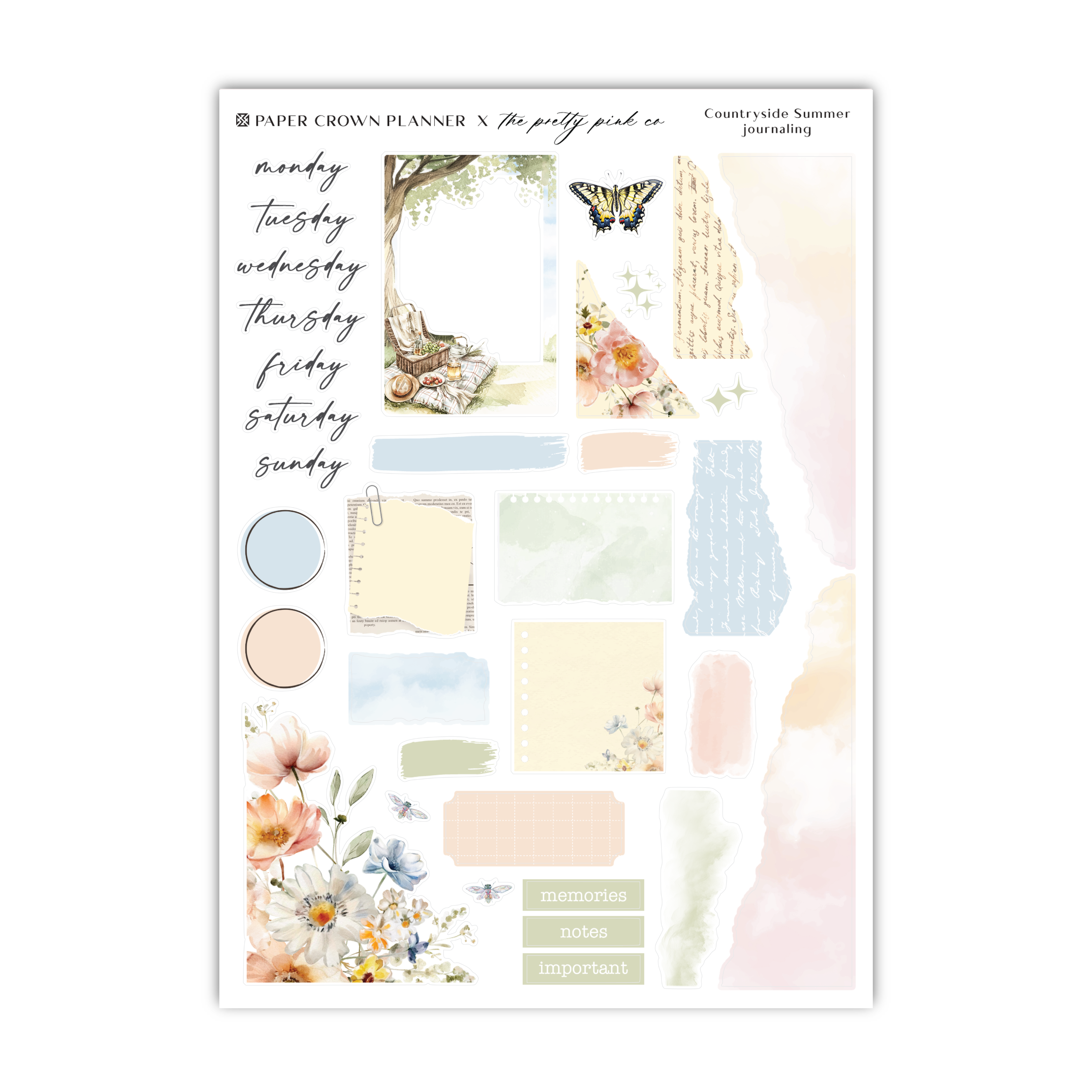 a sheet of paper with a butterfly and flowers on it