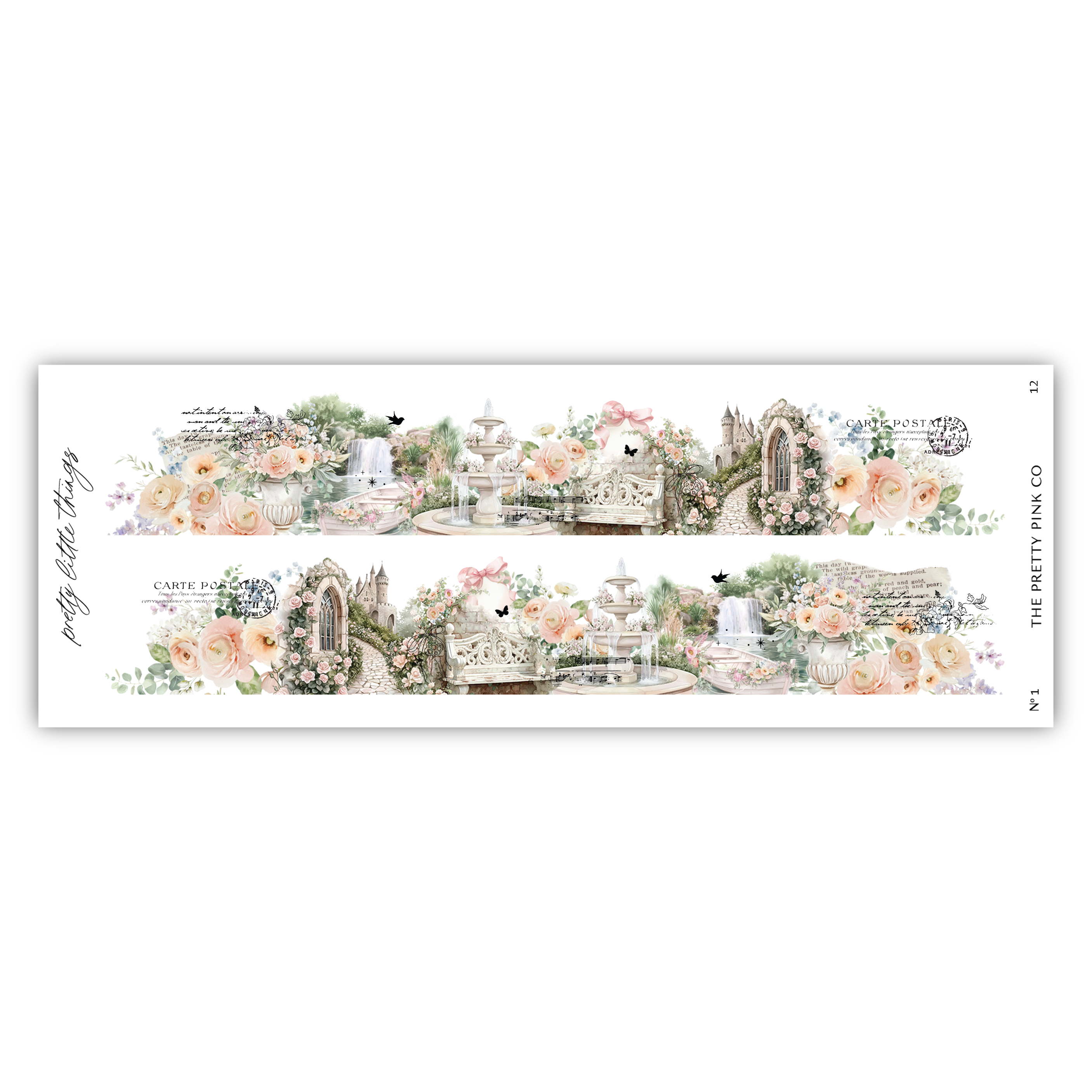 a wallpaper border with flowers and a castle