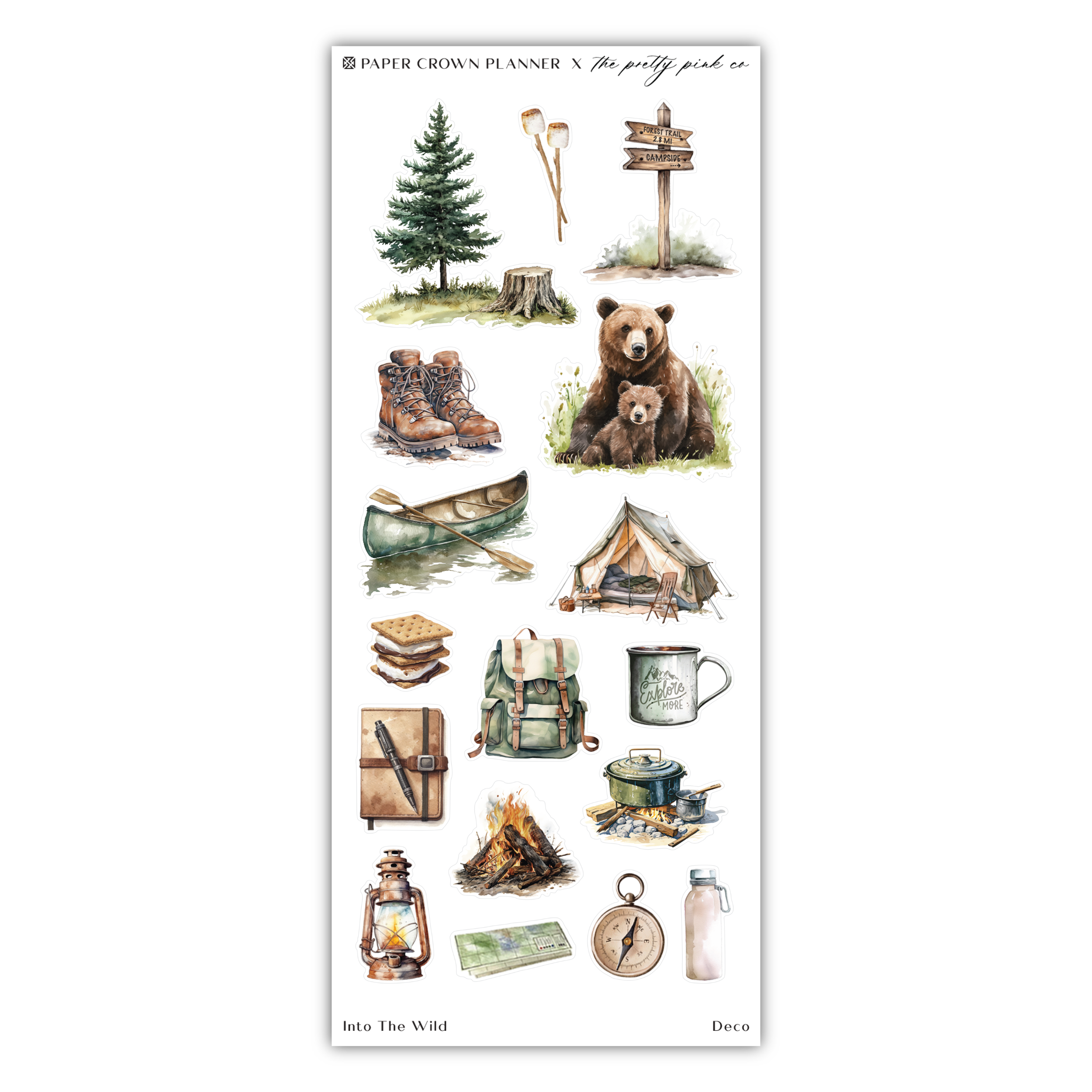 a sticker with a bear and other items on it