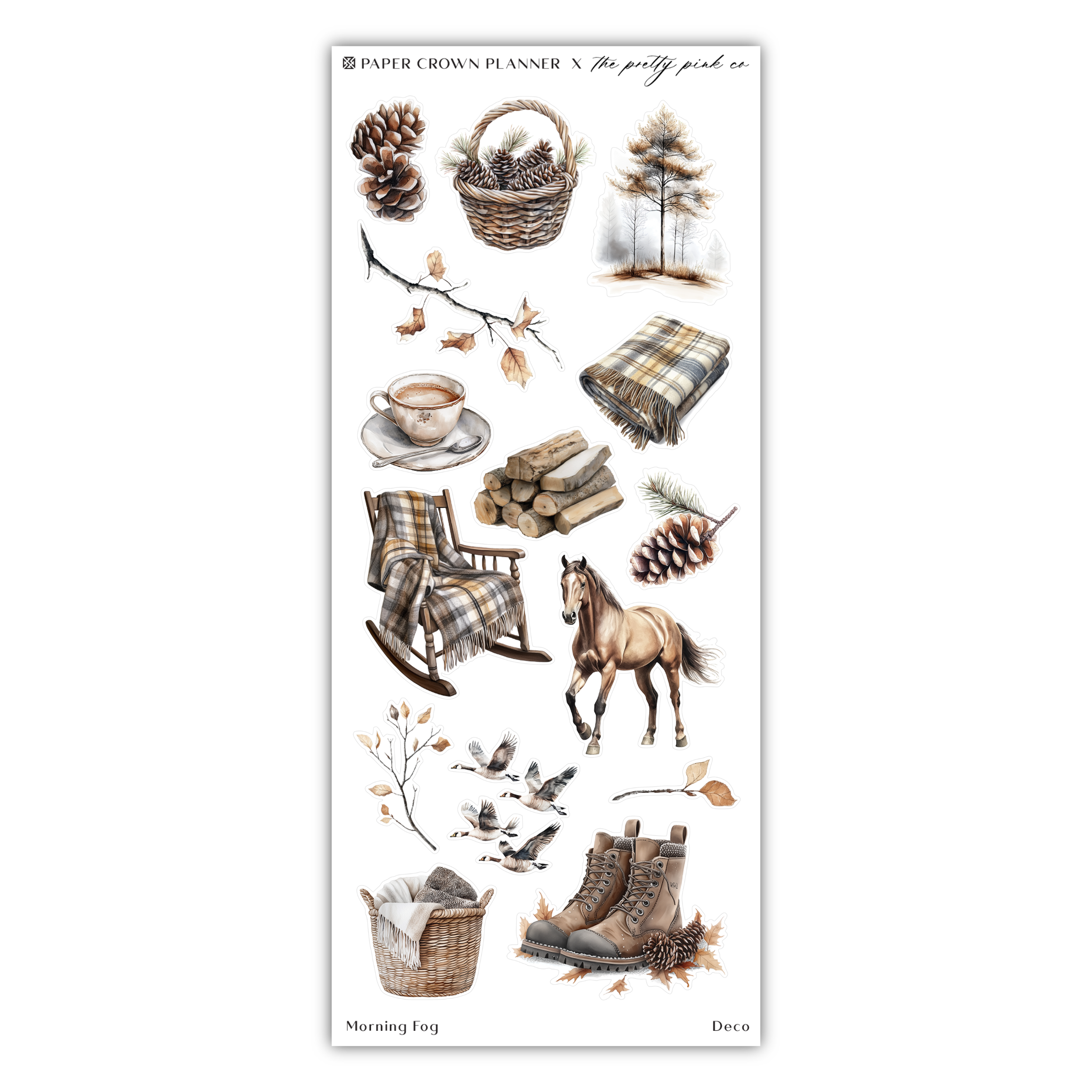 a sheet of stickers with a horse and a basket