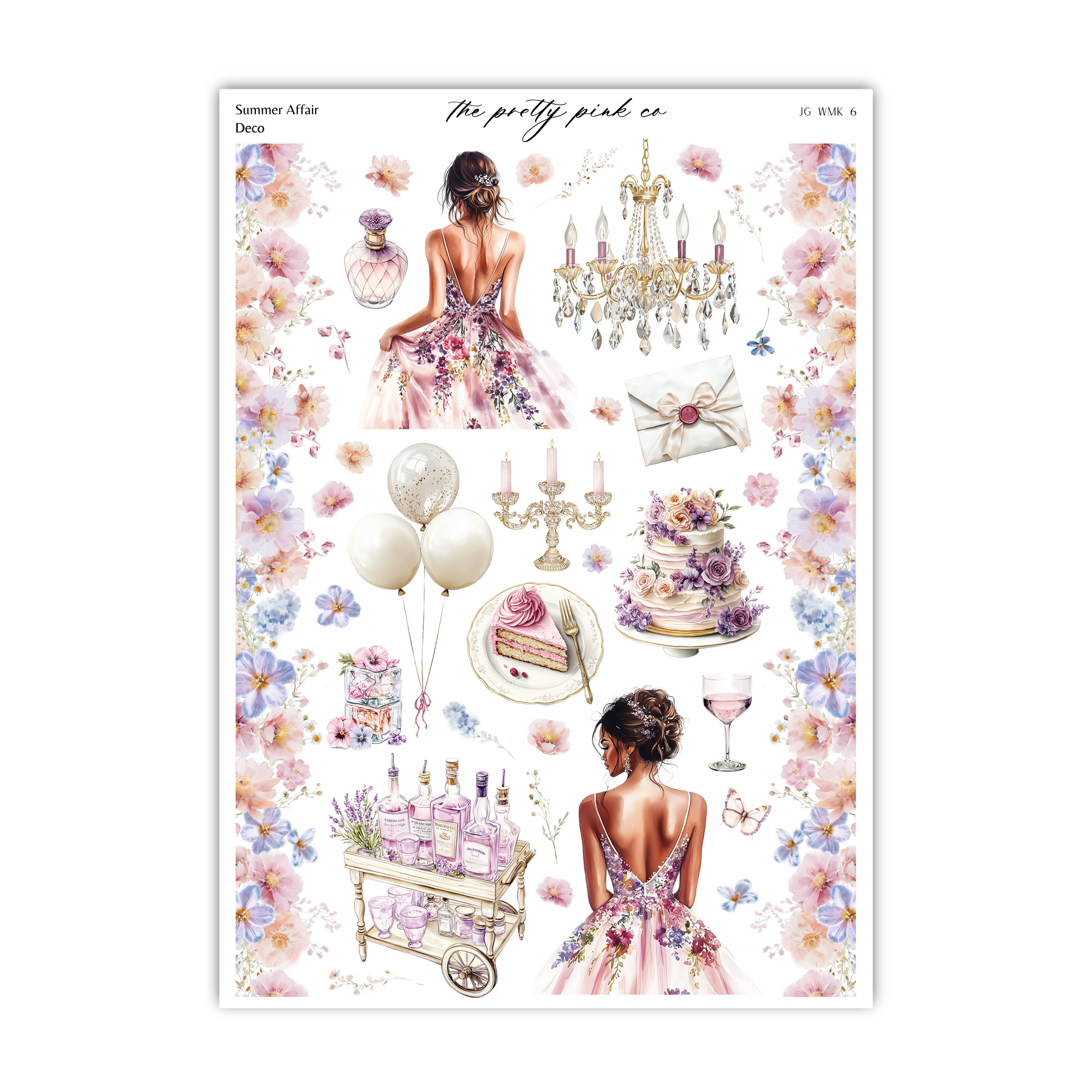 a sheet of stickers with a woman in a dress