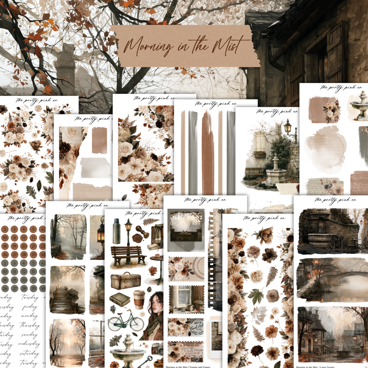 a collage of photos with a tree in the background