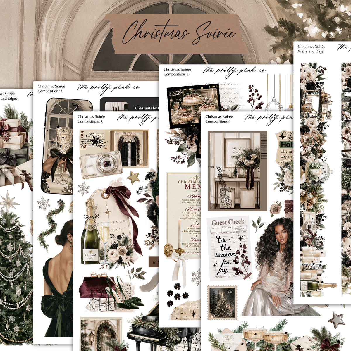 The image is a collage of various Christmas-themed images, including a Christmas tree, presents, ornaments, and other festive elements.