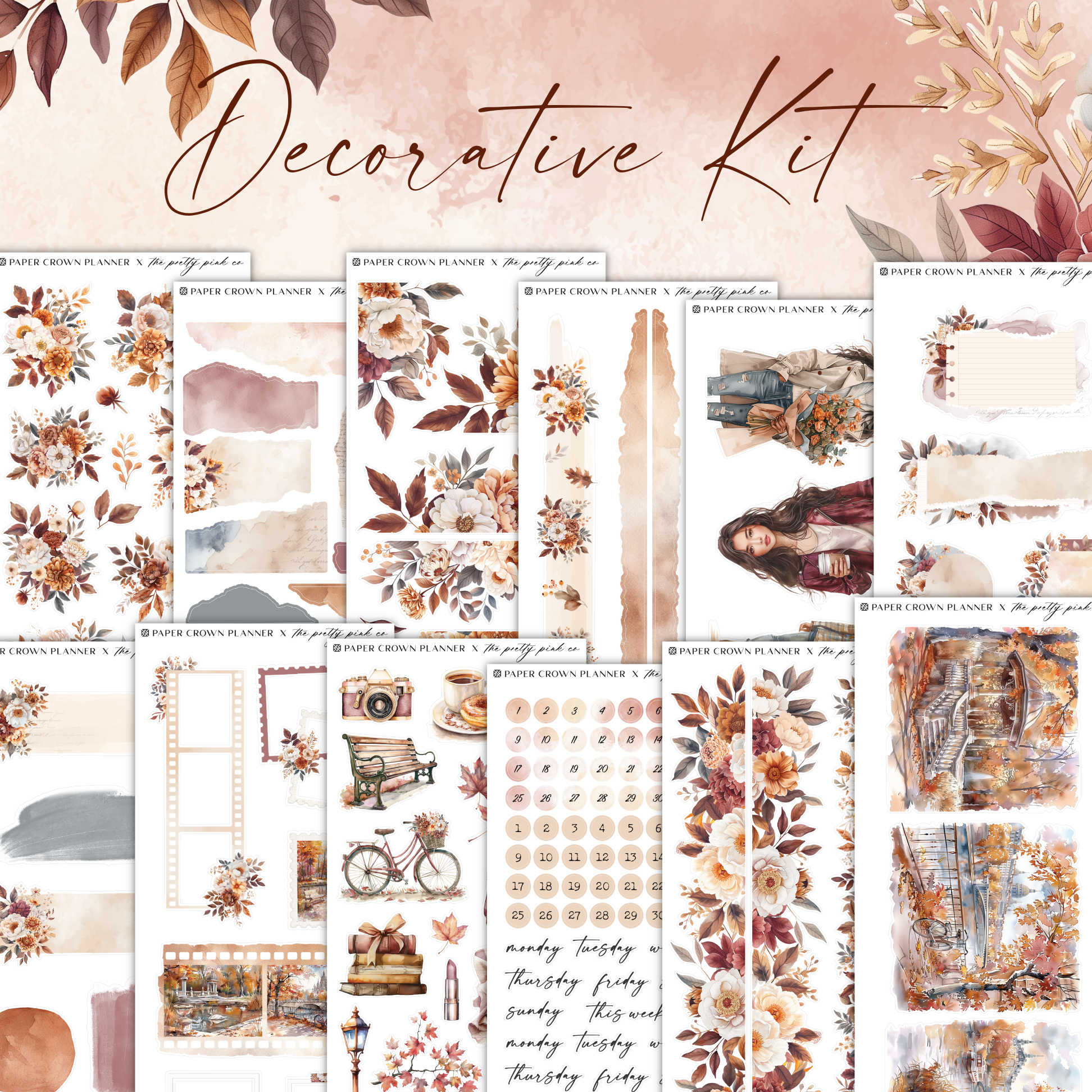 decorative kit with flowers and leaves