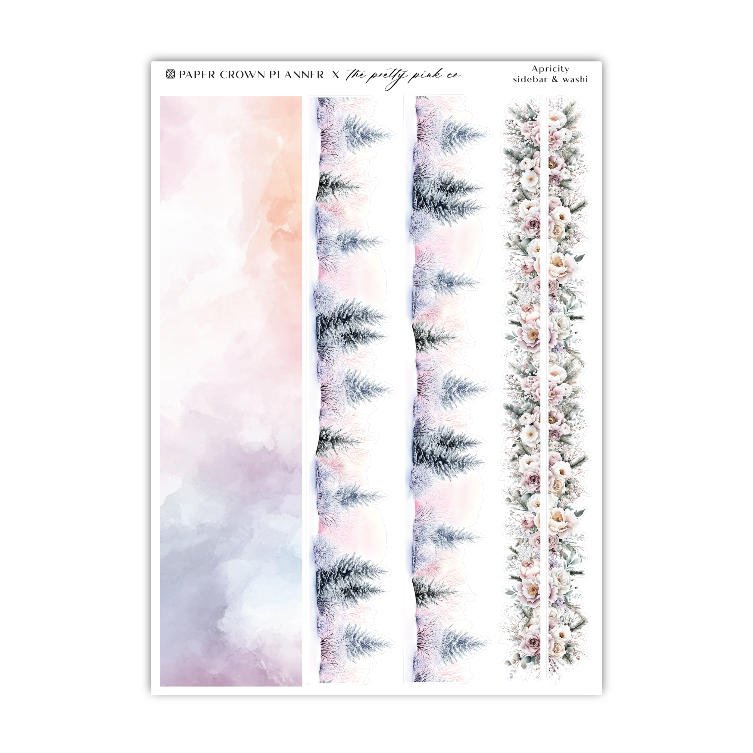 a set of three watercolor stickers with trees