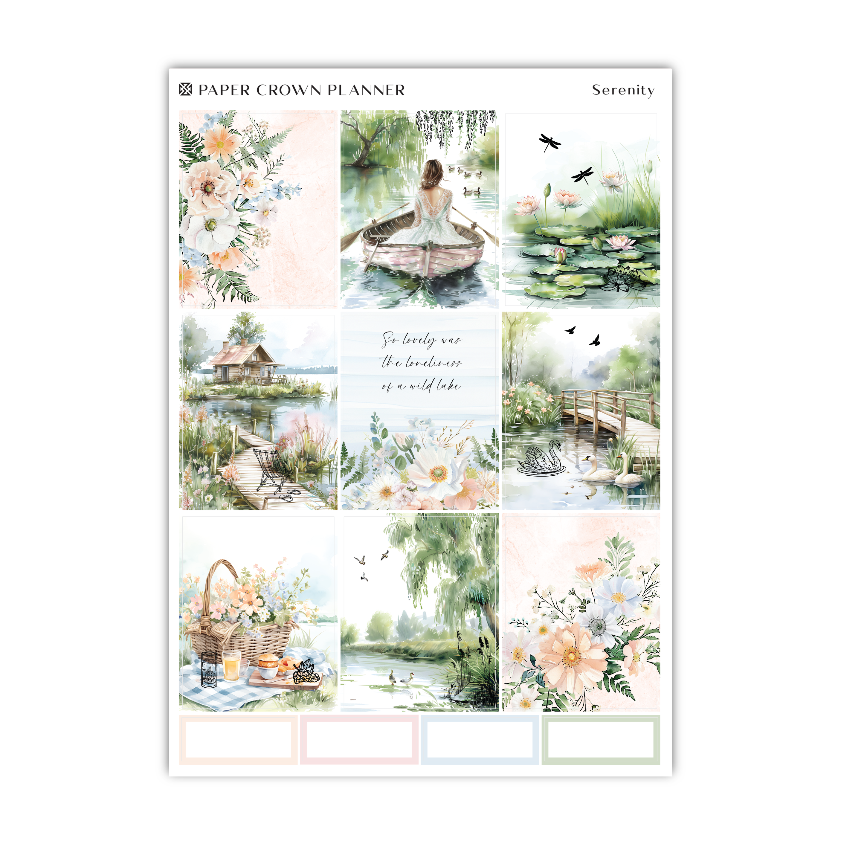 a sticker sheet with a picture of a woman in a boat