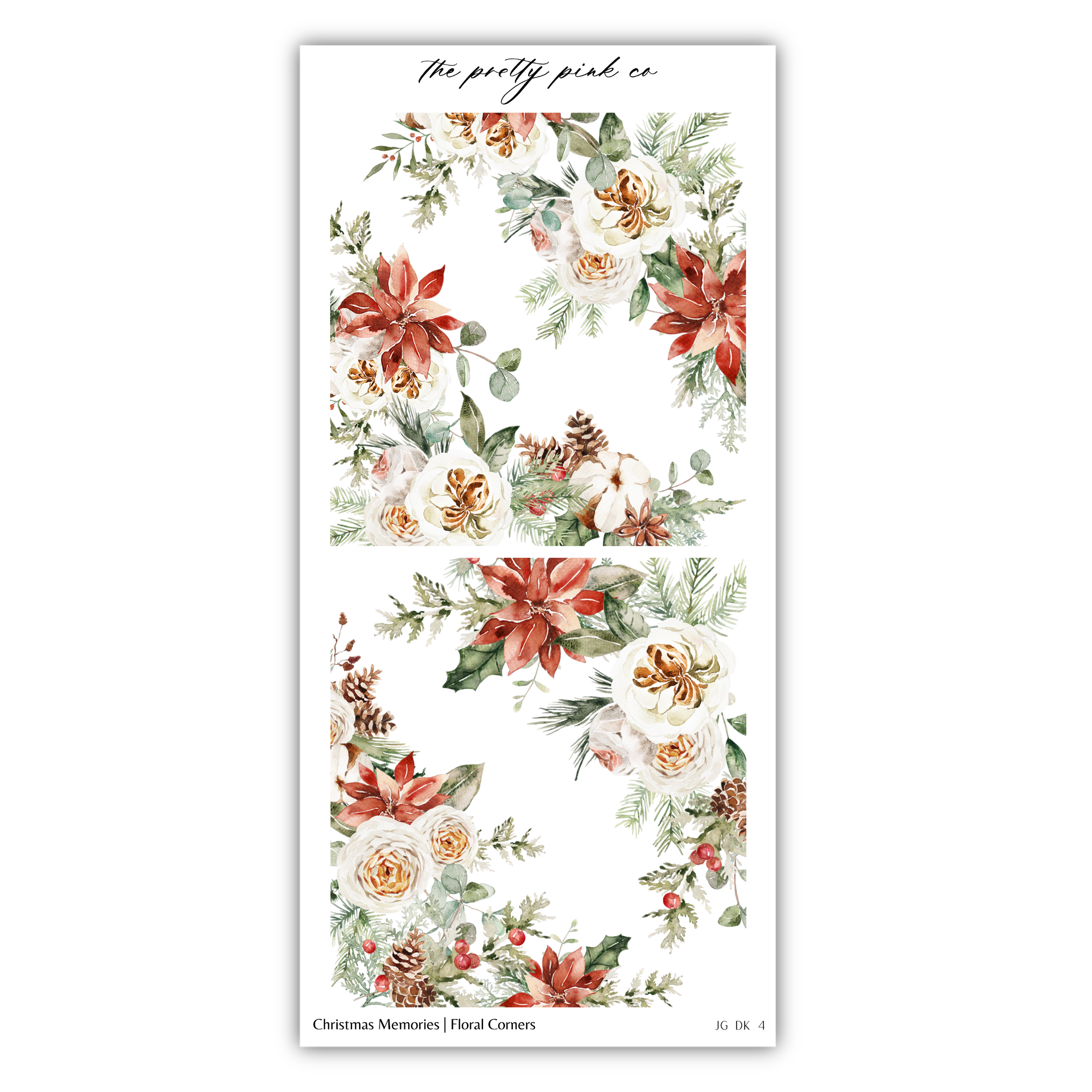 a sticker with flowers and pine cones on it